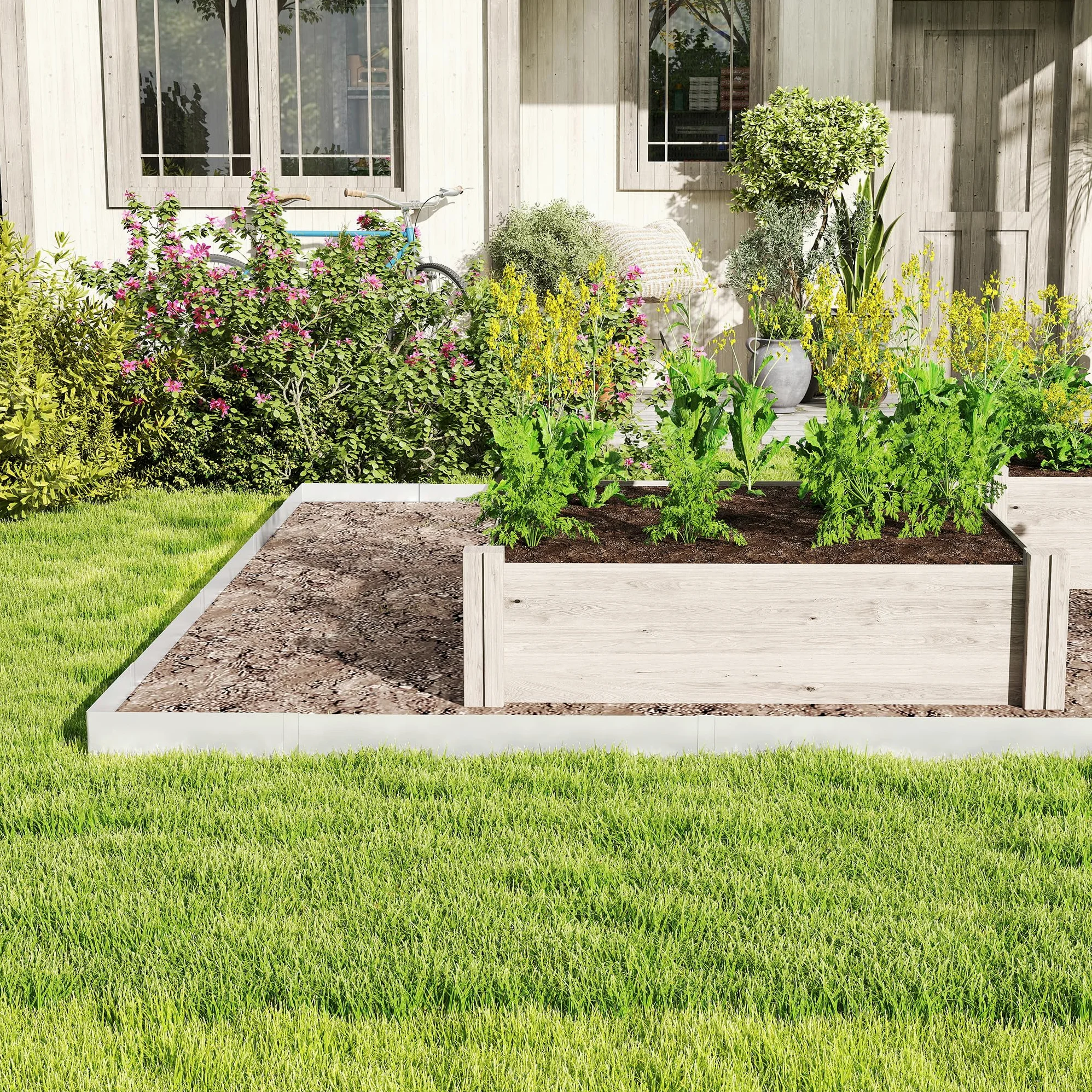 Lot de 25 bordures de pelouse de 20 cm de haut en acier galvanisé - Bordure de parterre de jardin avec pointes - 100 cm - Protection contre les racines - Bordure de pelouse en métal pour chemins