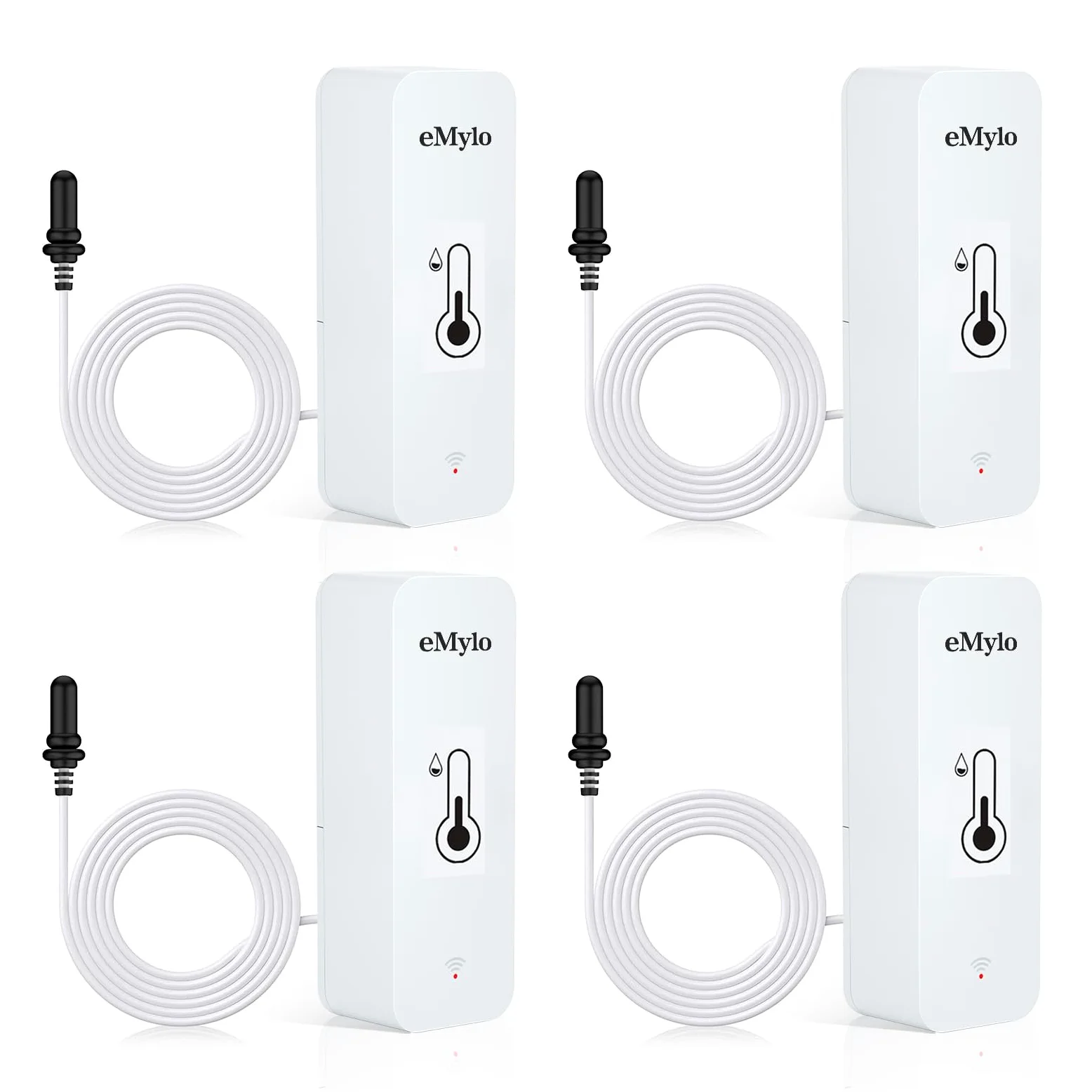 Thermometre Intérieur Exterieur, Wifi Thermomètre Connecté App Alarme, Exportation de Données Thermometre Frigo Moniteur, Convient pour Chambre, Aquarium, Réfrigérateur, Blanc 4Pcs