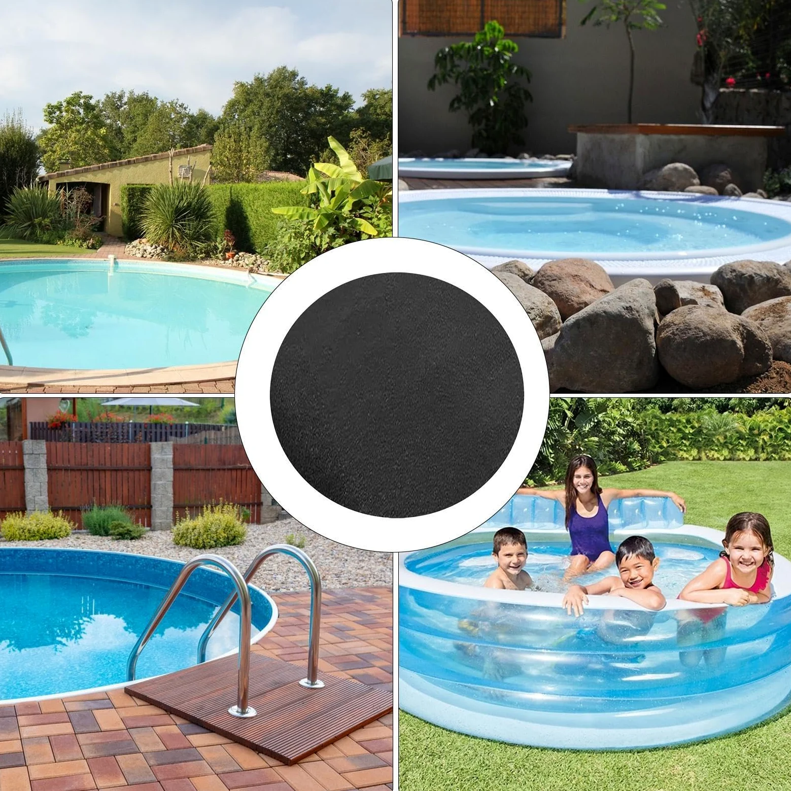 Générique 370cm Tapis De Revêtement De Piscine, Tapis De Sol Rond pour Piscine, Petits T-apis De Spa pour L'extérieur, T-apis De Sol De Piscines Antidérapant pour Sols en Gravier, Ciment Et Béton