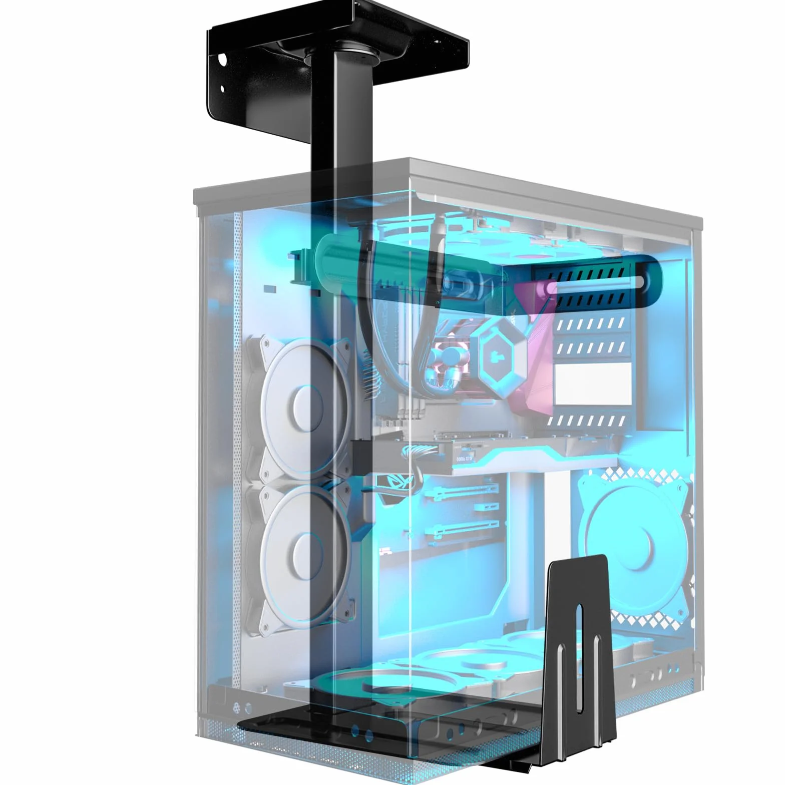 Support PC sous Bureau & Mural pour Boîtier Ordinateur, Ajustable Robuste 30 kg, Rotation 360°, Noir