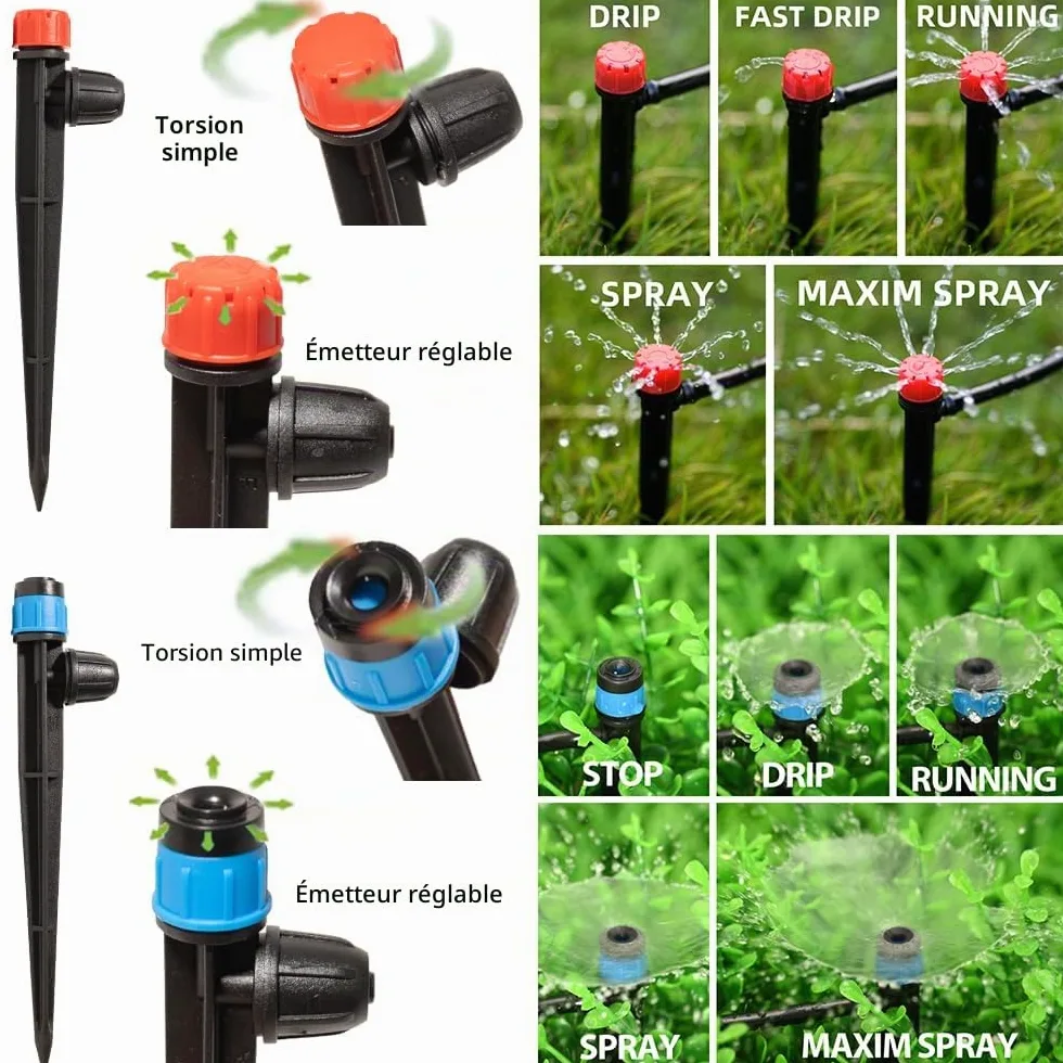 Système d'irrigation goutte à goutte de 71 m avec minuterie pour kit de jardin, équipement d'irrigation automatique, raccords de verrouillage, micro goutte à goutte, pulvérisateur ventilateur à 360