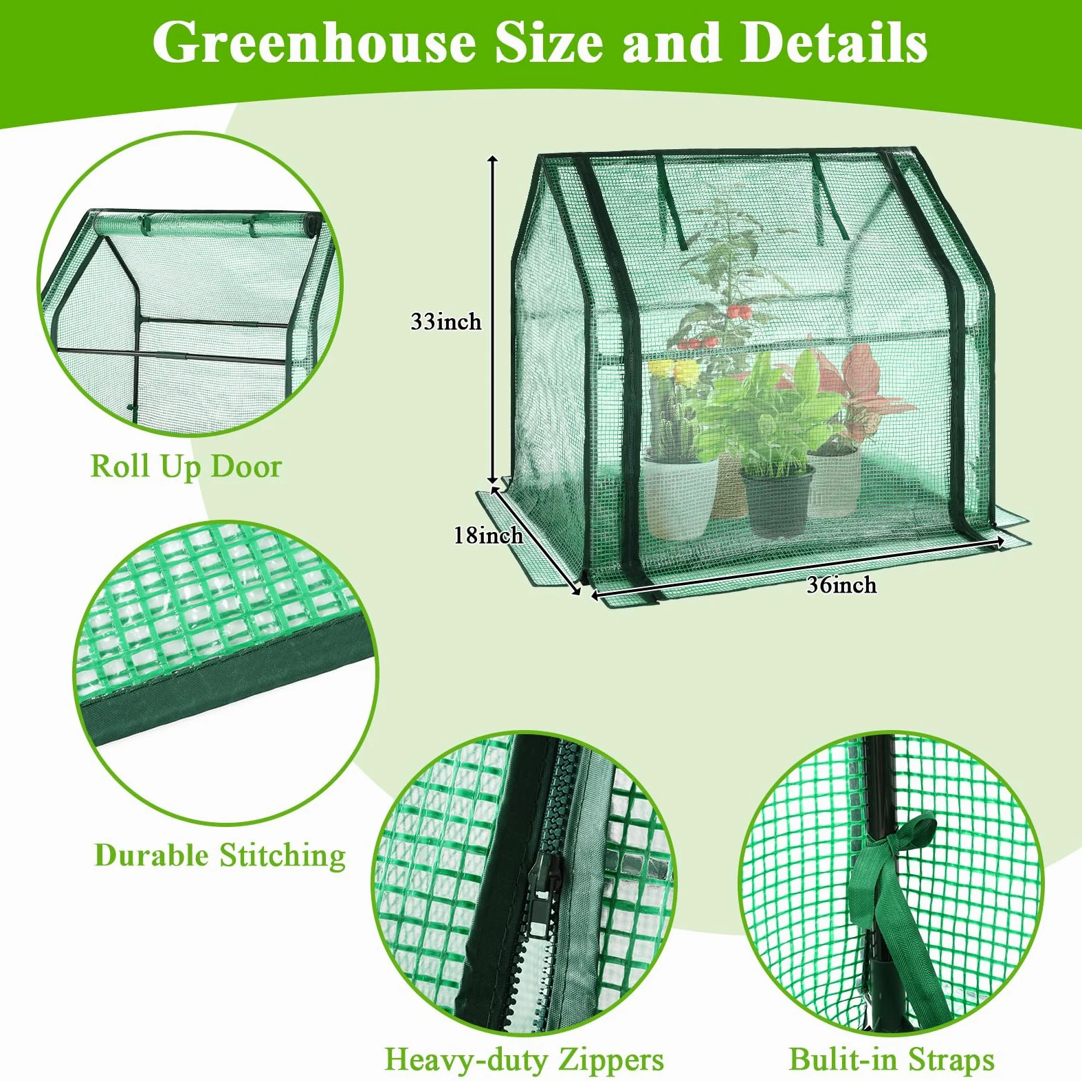 U'Artlines Mini Serre Portable avec Coussinet imperméable 91,4 x 45,7 x 83,3 cm, Tente pour Jardin, Petites Plantes, intérieur et extérieur, Vert PE