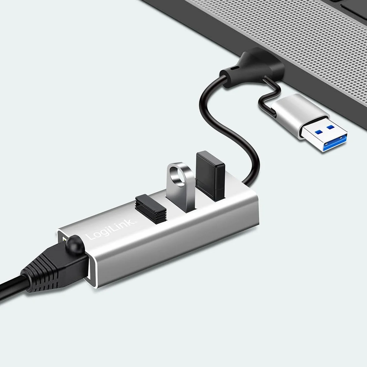 LogiLink UA0440 Hub USB-C 3.2 Gen 1 Adaptateur Ethernet RJ45 5G 3 Ports USB-A