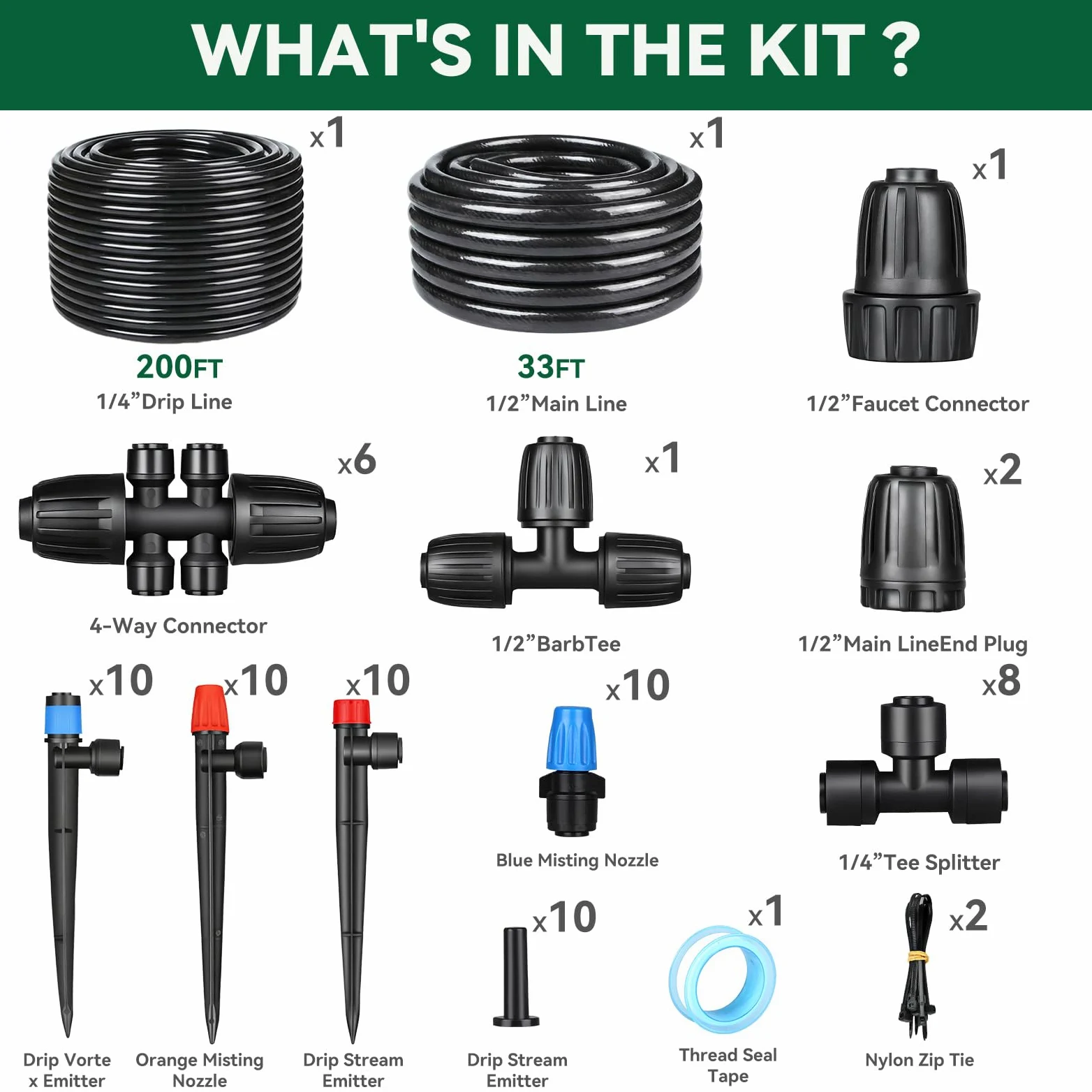 Kit de système d'irrigation goutte à goutte pour jardin (tube principal de 10 m + tube de 6,35 m)
