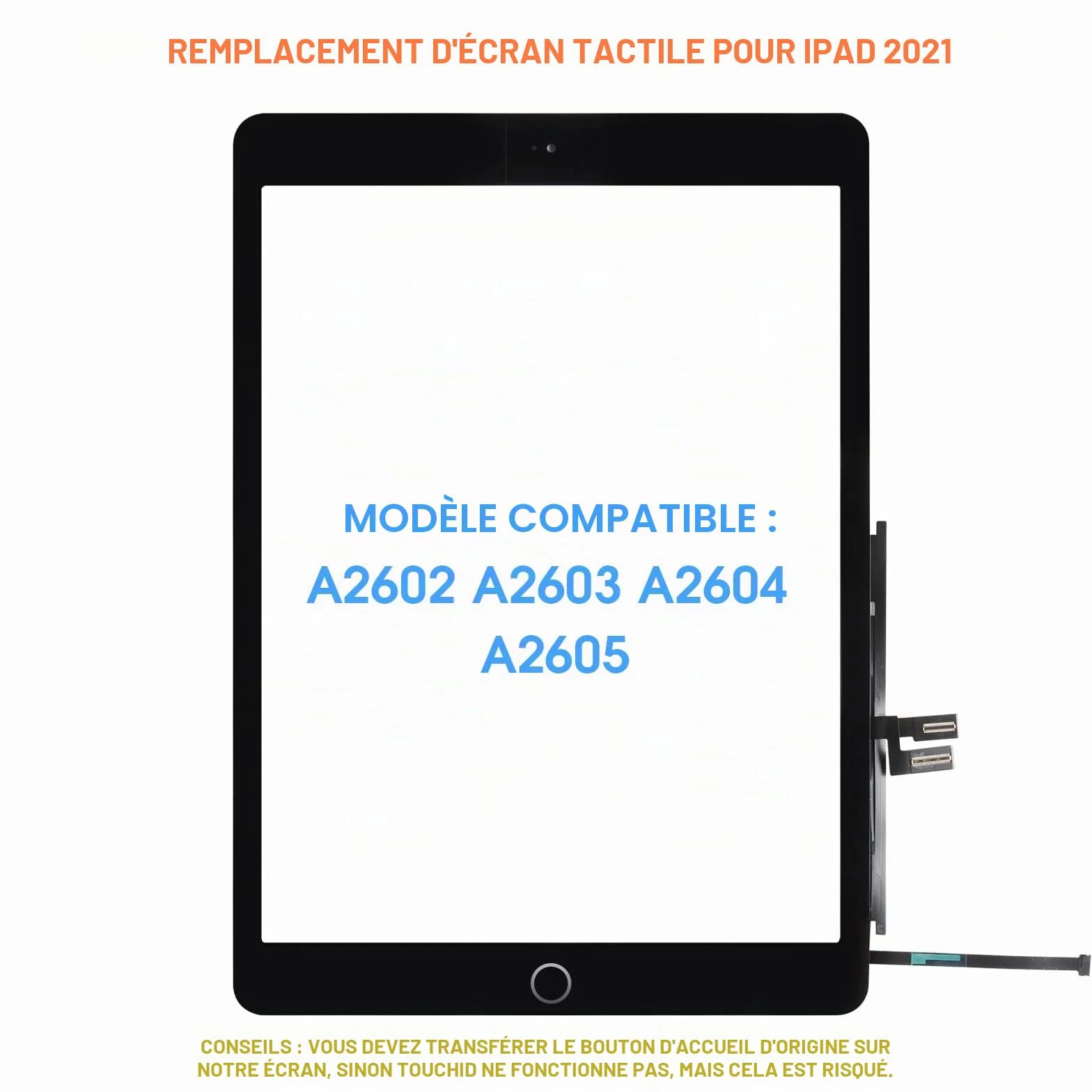 Écran tactile iPad 9 2021 9ème génération 10.2 A2602 A2603 A2604 A2605 noir