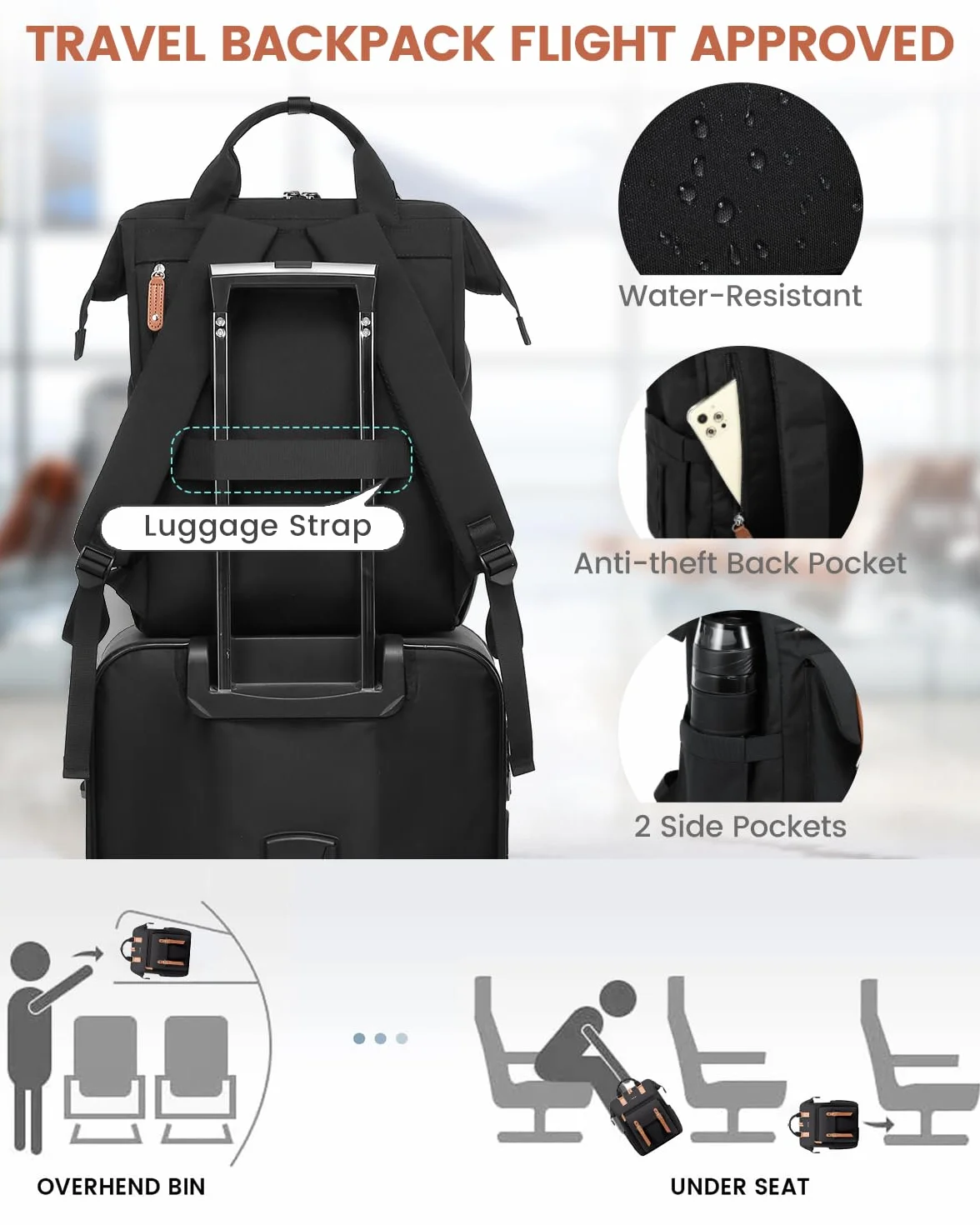 LOVEVOOK Sac à Dos Femme Ordinateur Portable Imperméable Grand Sac à Dos PC Voyage
