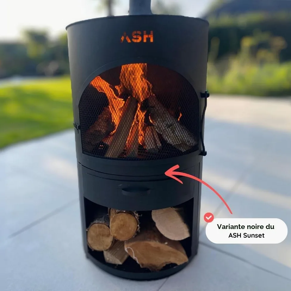 Foyer de terrasse - Poêle à bois - Barbecue - Chauffage de terrasse - Cheminée de jardin avec cheminée - Acier Corten - Ash Sunset