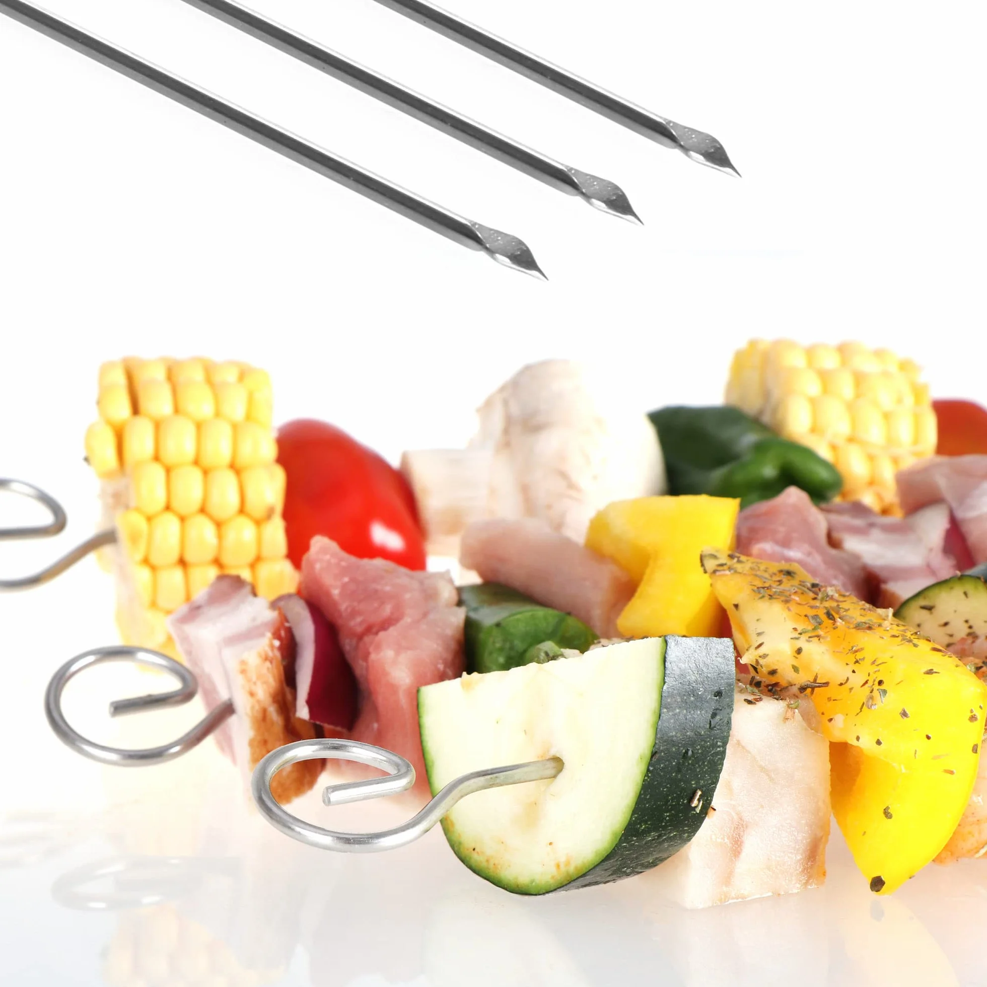 COM-FOUR brochettes acier inoxydable 30 cm 16 pièces ensemble