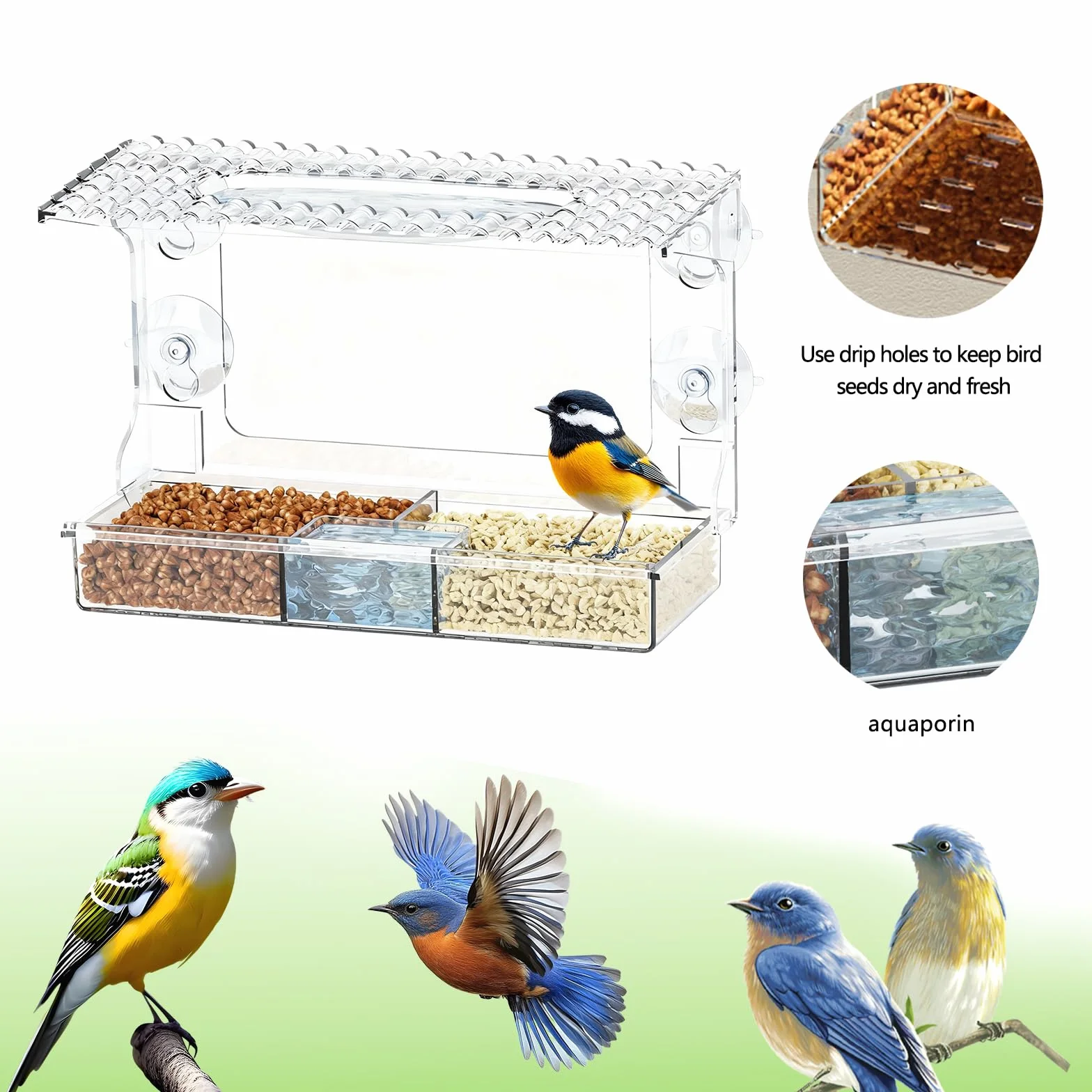 Mangeoire À Oiseaux Transparente, Window Bird Feeder, Ventouses 25*10*16 CM, Amovibles Exterieur