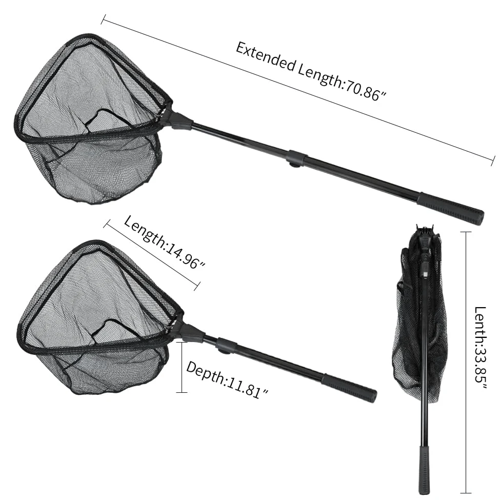 Épuisette télescopique Extensible jusqu'à 160 cm, Manche en Fibre de Carbone Extensible de 59,9 à 119,4 cm