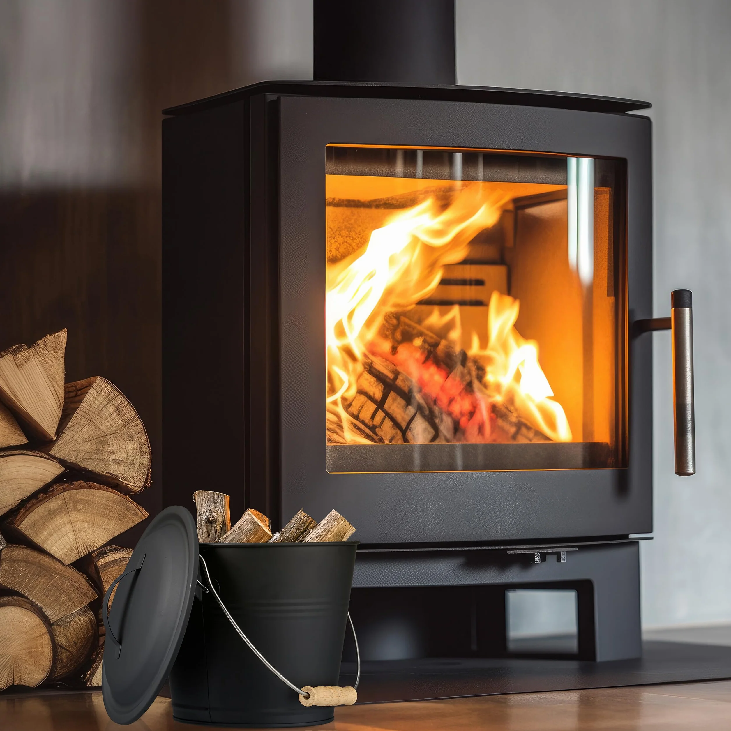 Relaxdays Seau à Cendres 4,5 litres avec Couvercle et Pelle Balayette Noir