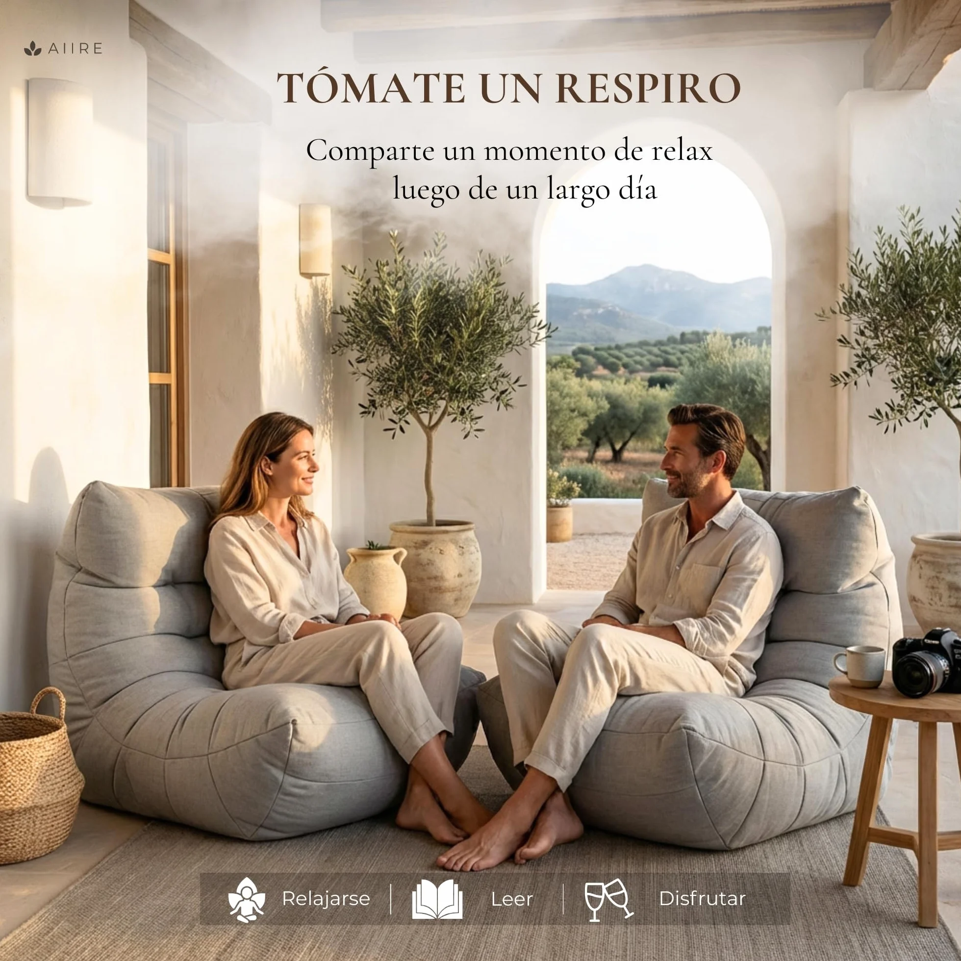 Aiire Fauteuil Pouf Extérieur Moderne - Pouffe Géant XXL Adulte avec Remplissage pour Jardin et Piscine - Gros Bean Bag XXL Gris Clair