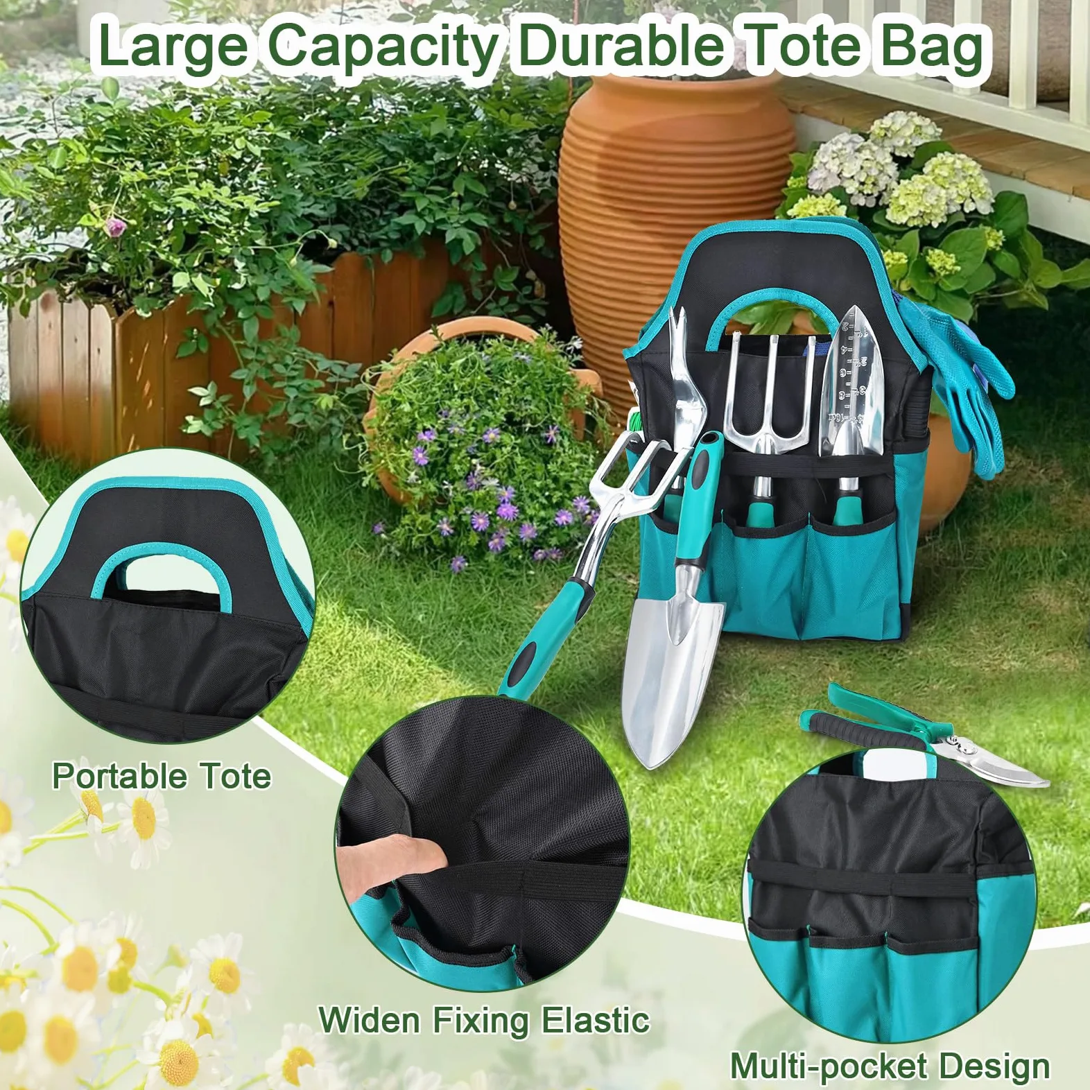Lot de 22 outils de jardinage | Outils de jardin avec organiseur d'outils de jardin, sac à main, kit cadeau de jardin idéal pour les femmes et les hommes