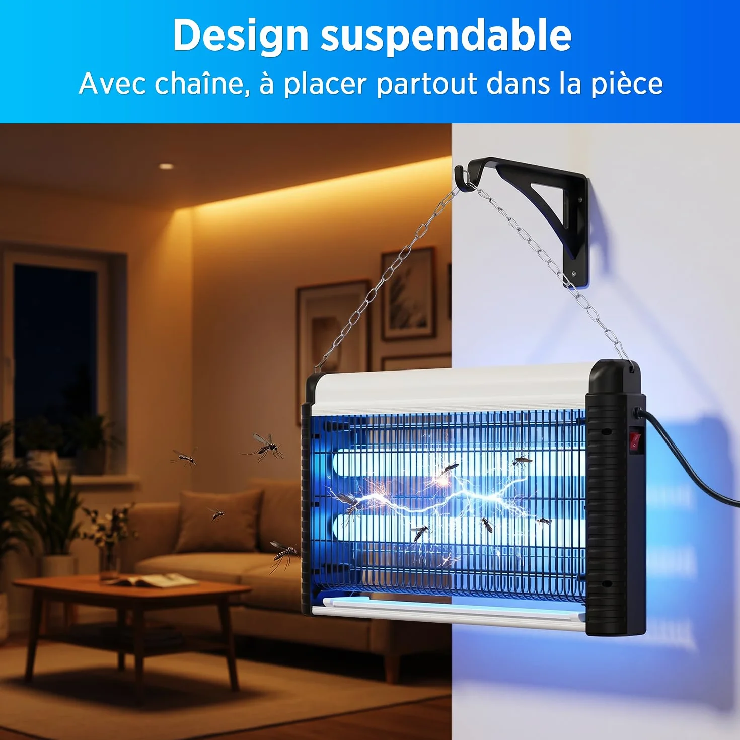Lampe Anti Moustiques UV 35W 4000V Tue Mouche Électrique pour Intérieur 80m²