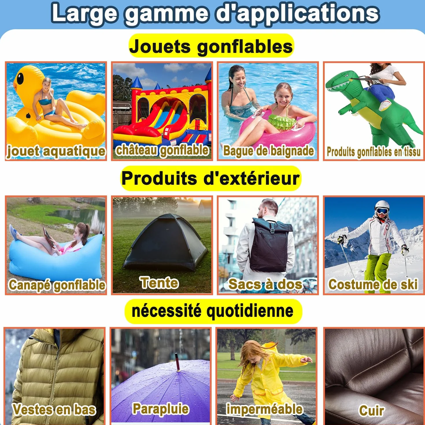 Kit de réparation gonflable TPU 10 cm x 2 m imperméable pour matelas pneumatique piscine bouée jouets