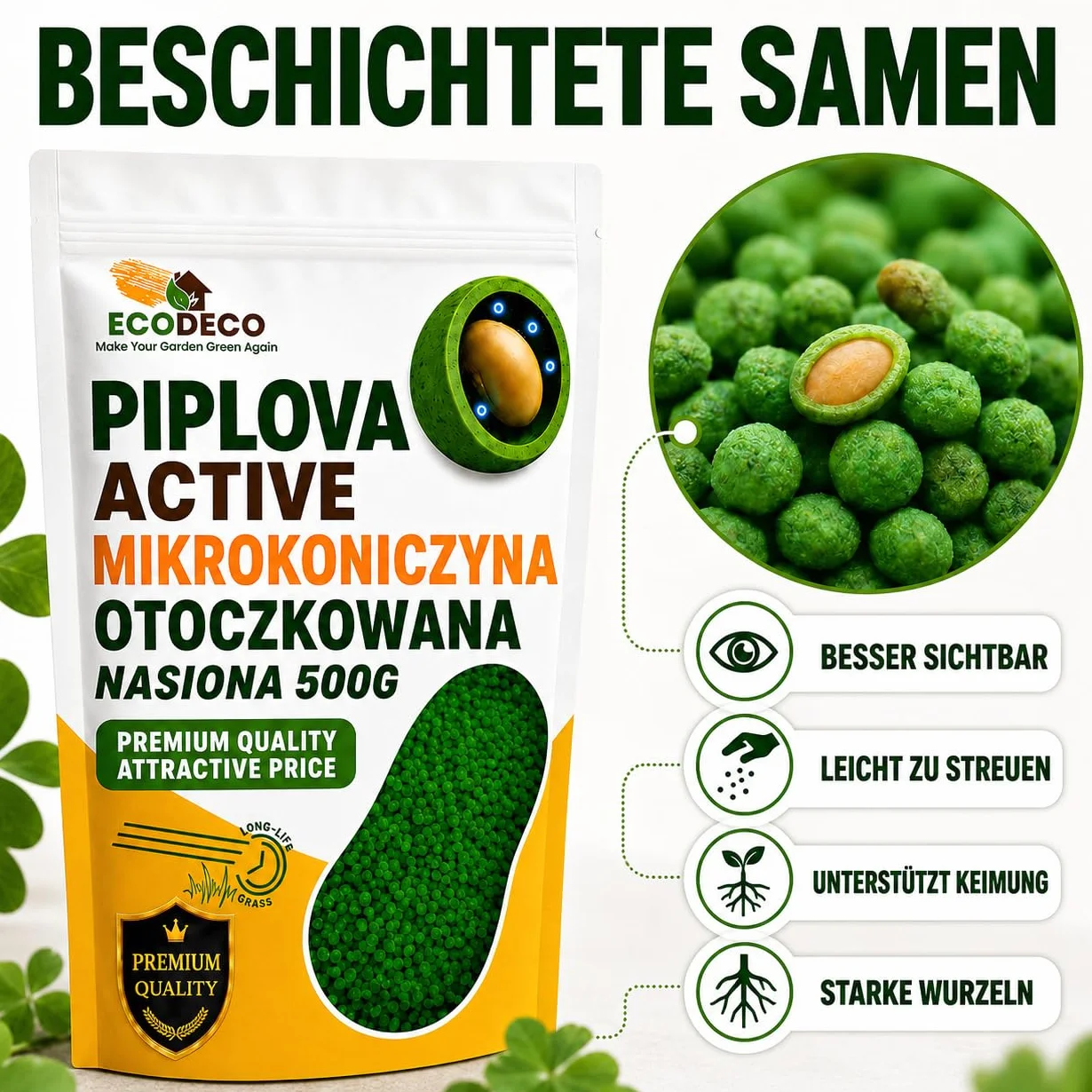 Micro Trefle Nain Blanc Pipolina Semence Pelouse 500g 200 m² Ultra Résistant sans Arrosage Levée Rapide 7 Jours