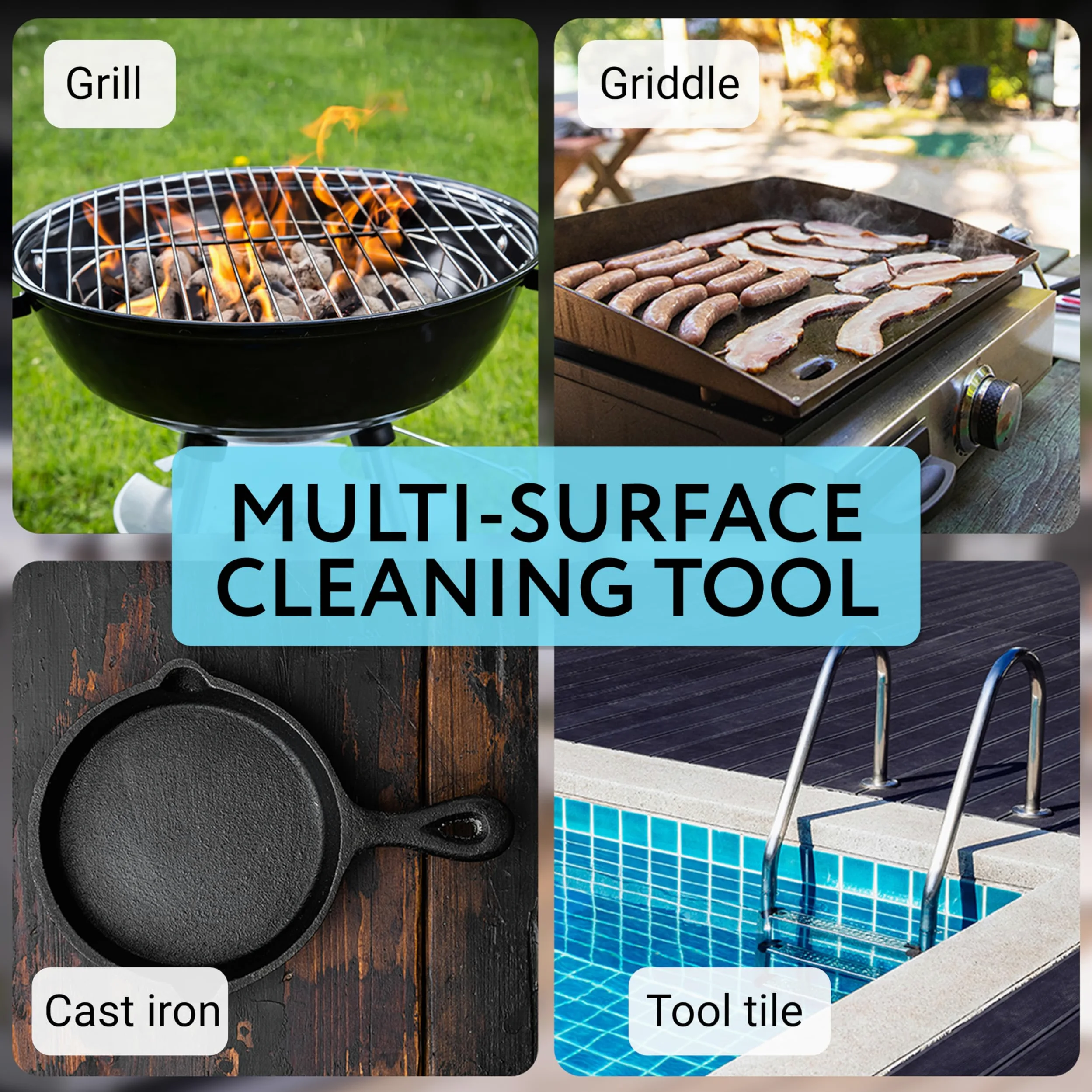Grattoir de nettoyage pour pierre ponce avec poignée XL et 3 briques de gril – Bloc de nettoyage robuste pour grills plats ou râpés – Pierre ponce pour nettoyage de barbecue