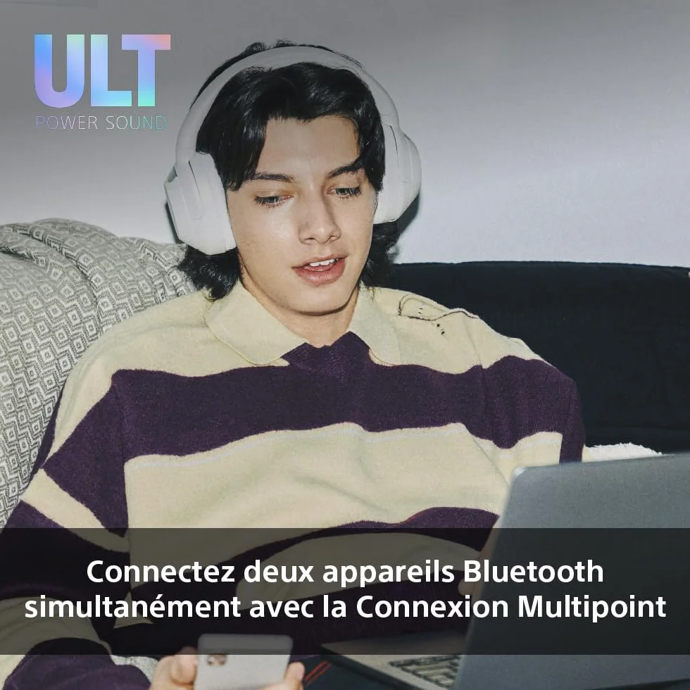 Sony ULT Wear Casque sans Fil Bluetooth ULT Power Sound Basses Profondes Réduction de Bruit Autonomie 30 Heures Noir