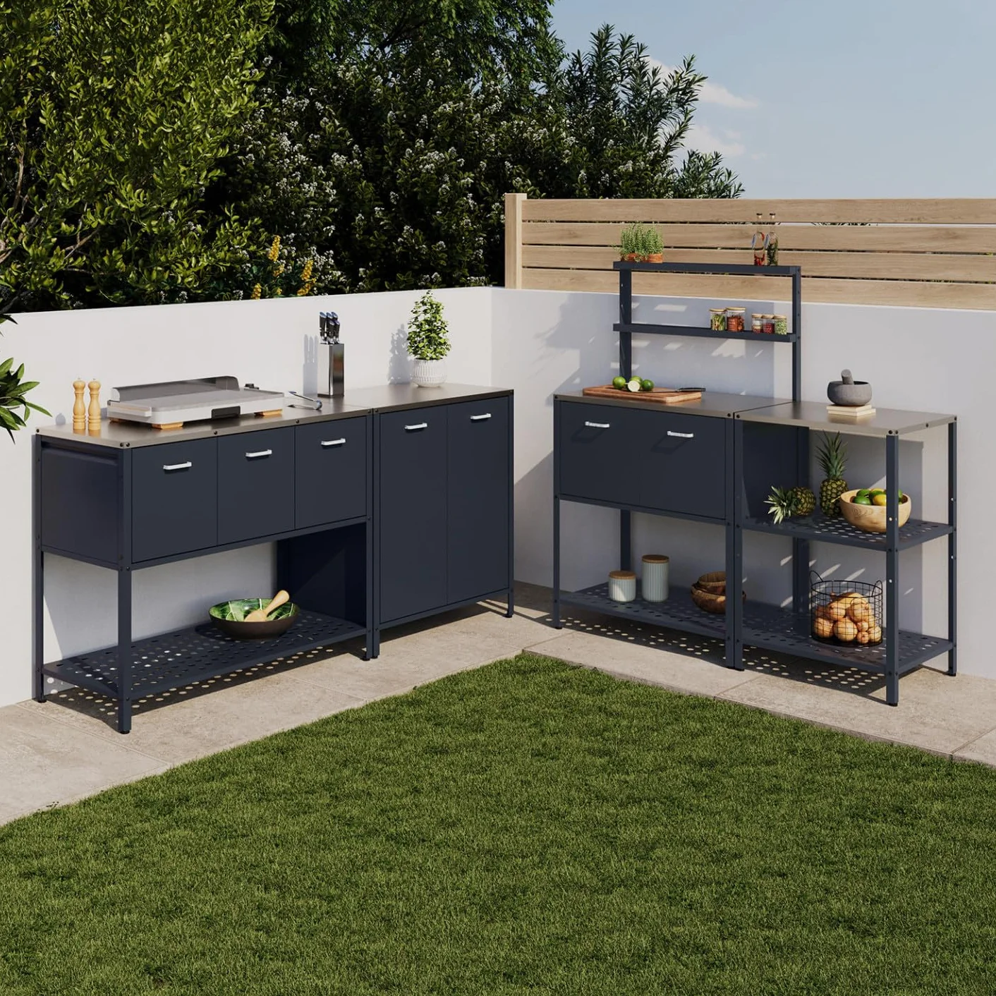 Meuble de Cuisine extérieure Pareo 2 Portes en Acier Gris Anthracite