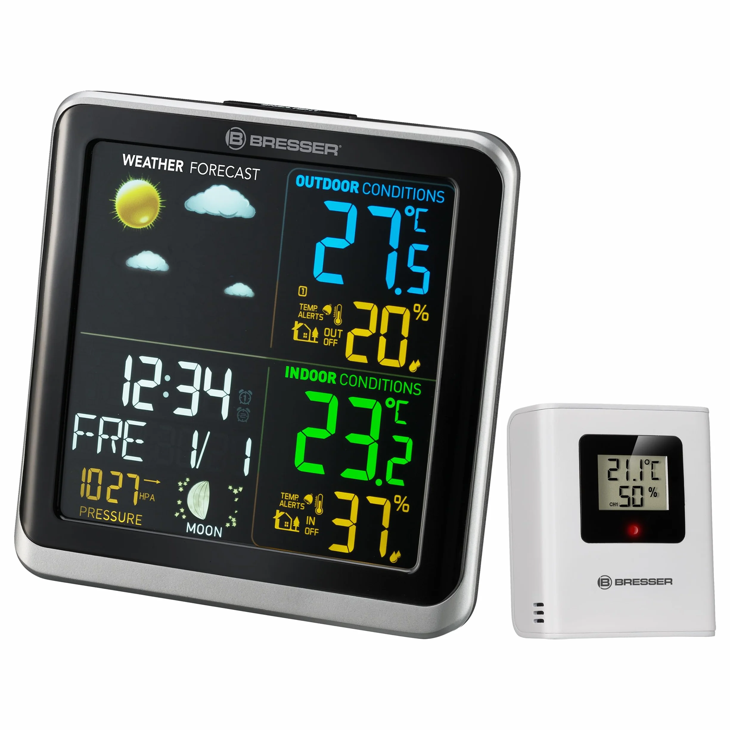 BRESSER Station Météo ClimaTemp avec Ecran LCD Argent et Noir | Bresser ClimaTemp TB Station météo sans fil avec écran couleur