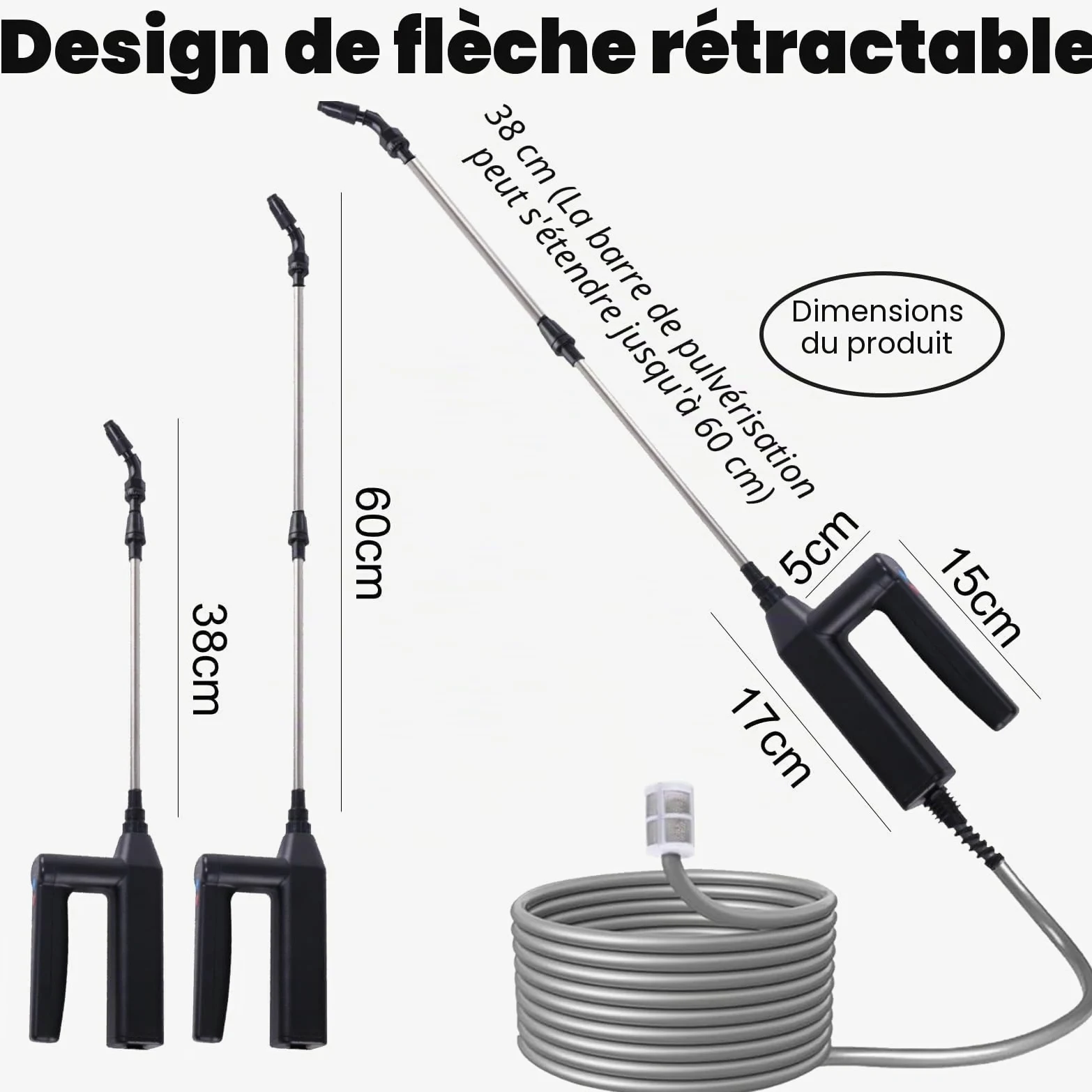 OBEST Pulvérisateur Électrique à Pression Multi-Vitesse Rechargeable | Perche Télescopique avec Tuyau de 5M et 4 Buses, Pulvérisateur Portable de Jardin pour Patio, Pelouse, Lavage de voiture