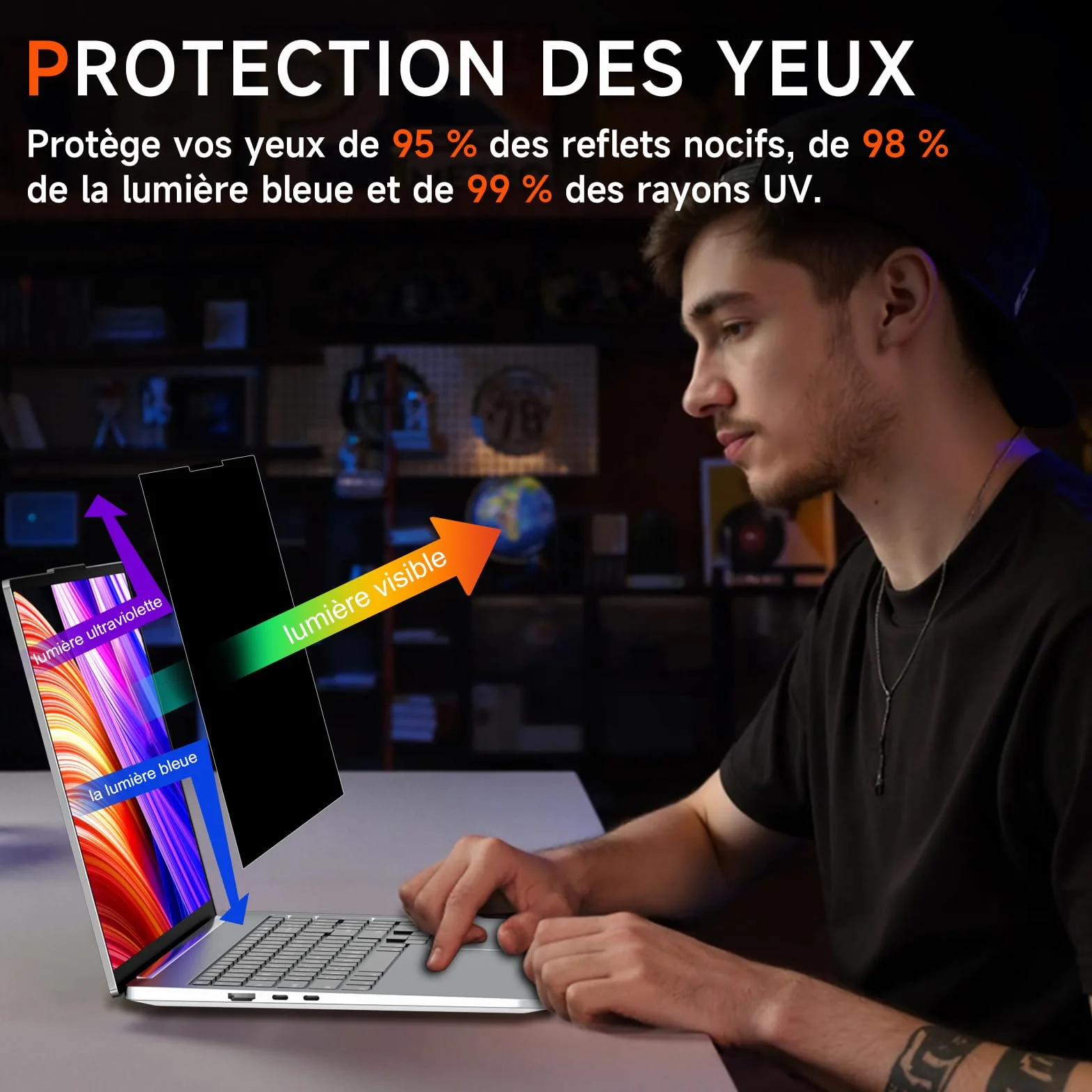Film de protection anti-espion 16 pouces 16:10 pour ordinateur portable, filtre détachable anti-lumière bleue et reflets