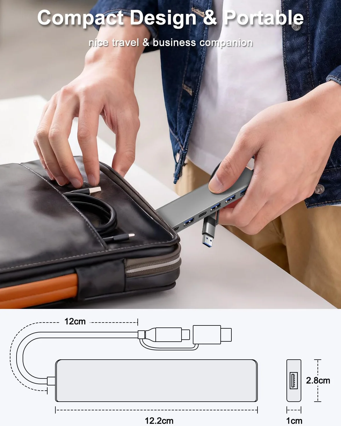 Hub USB 7-en-1 Double-Tête, Connecteur USB-A & USB-C, 1× USB 3.0, 4× USB 2.0, 2× USB-C, Adaptateur Haute Vitesse