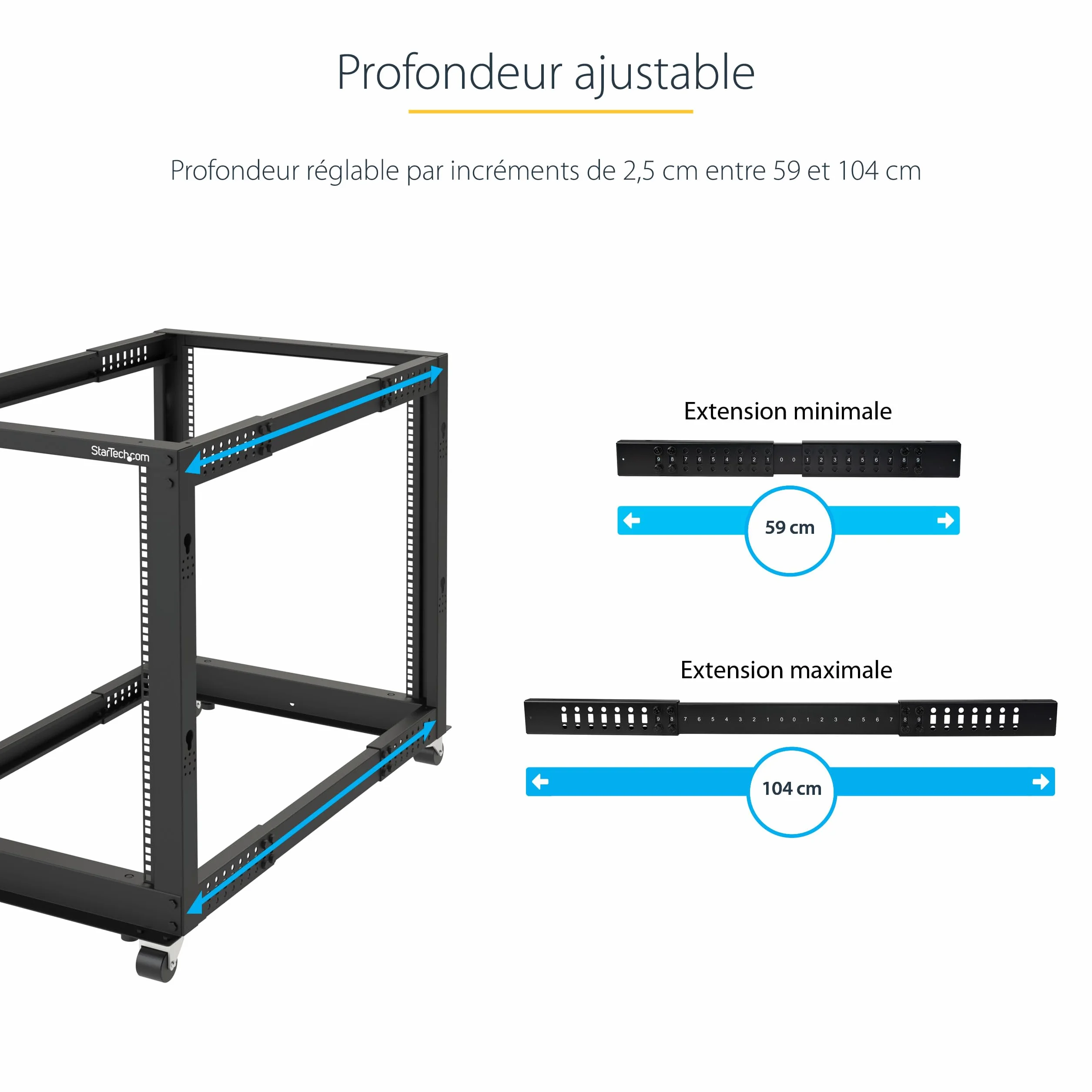 StarTech Rack Serveur 25U 4 Montants, Rack Ouvert 19 pouces Profondeur 101 cm Capacité 544 kg