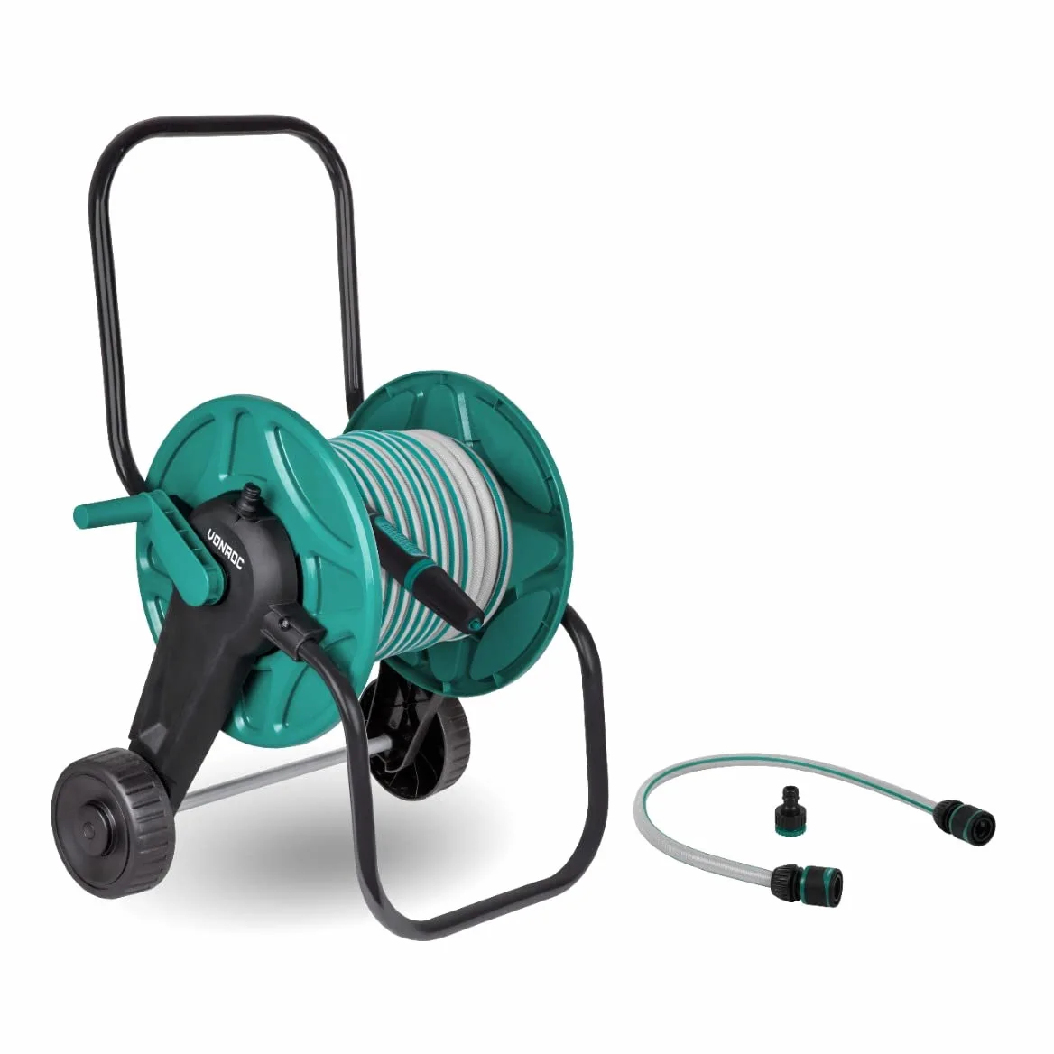 VONROC Chariot Enrouleur Tuyau Arrosage - Raccord Tuyau et Robinet Inclus - Tuyau d'Arrosage 20 Mètres - Idéal pour Arroser Pelouse, Entretien Voiture ou Remplissage Piscine - Facile à Déplacer