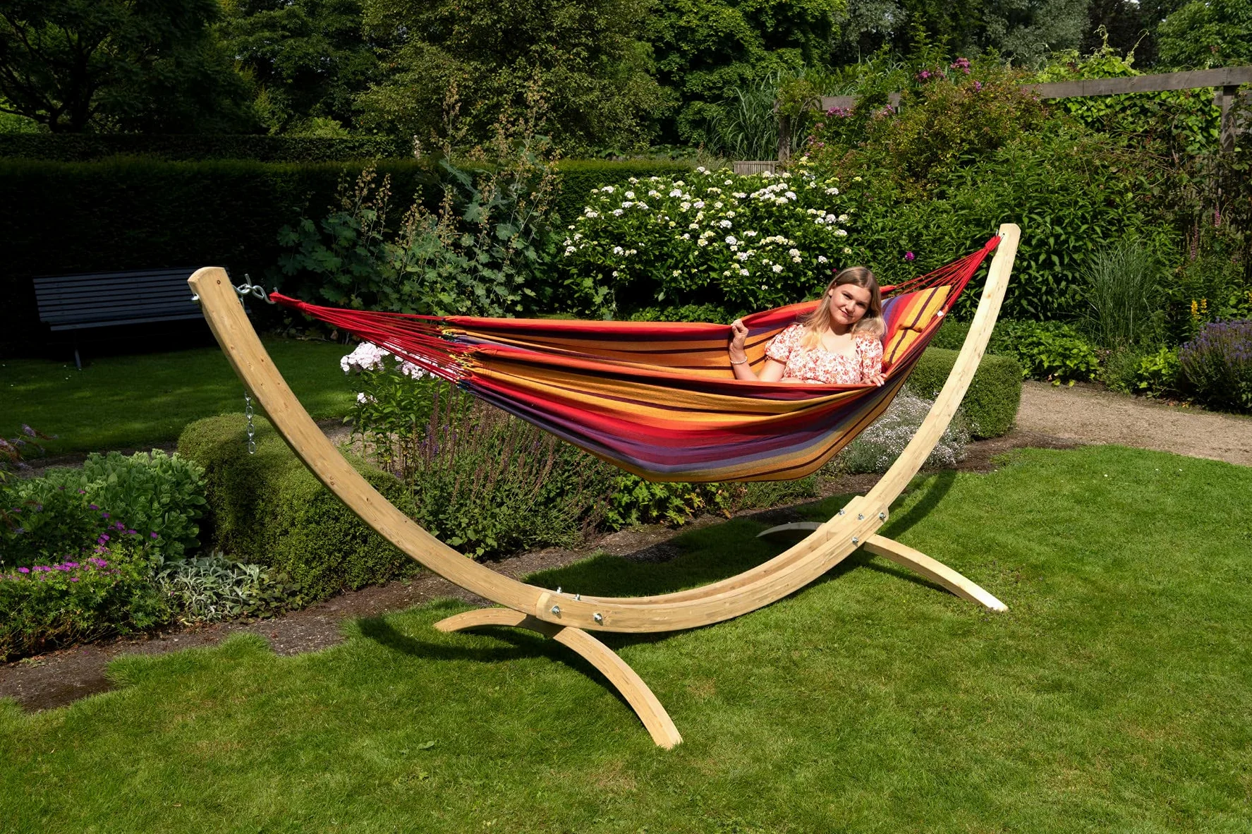 Tropilex Hamac de Jardin Exterieur 2 Places | Hamac Double 180 kg Colombien | Randonnée Camping | Fabriqué à la Main | Boheme Arc-en-Ciel 350 cm