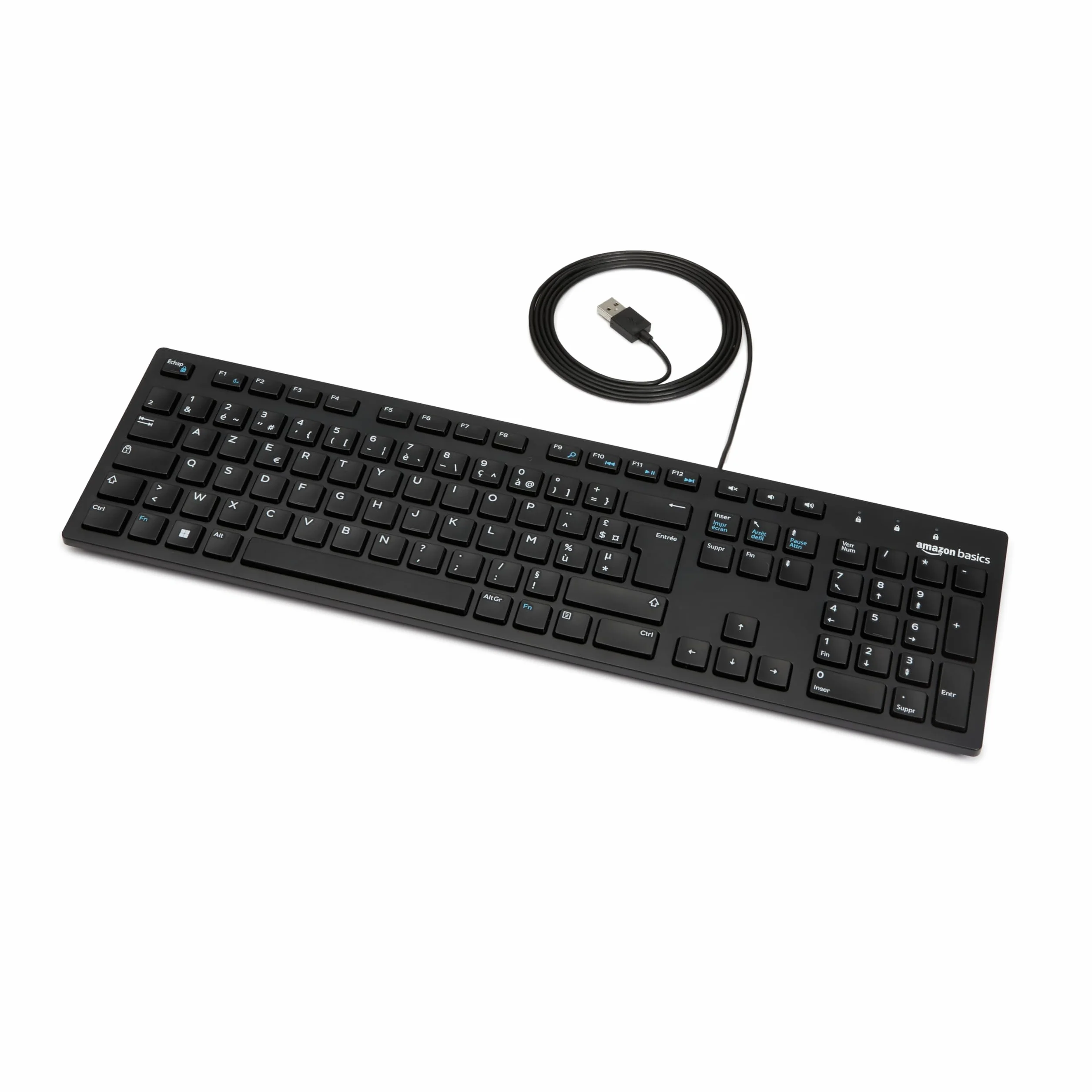 Amazon Basics Clavier USB filaire discret disposition française noir mat