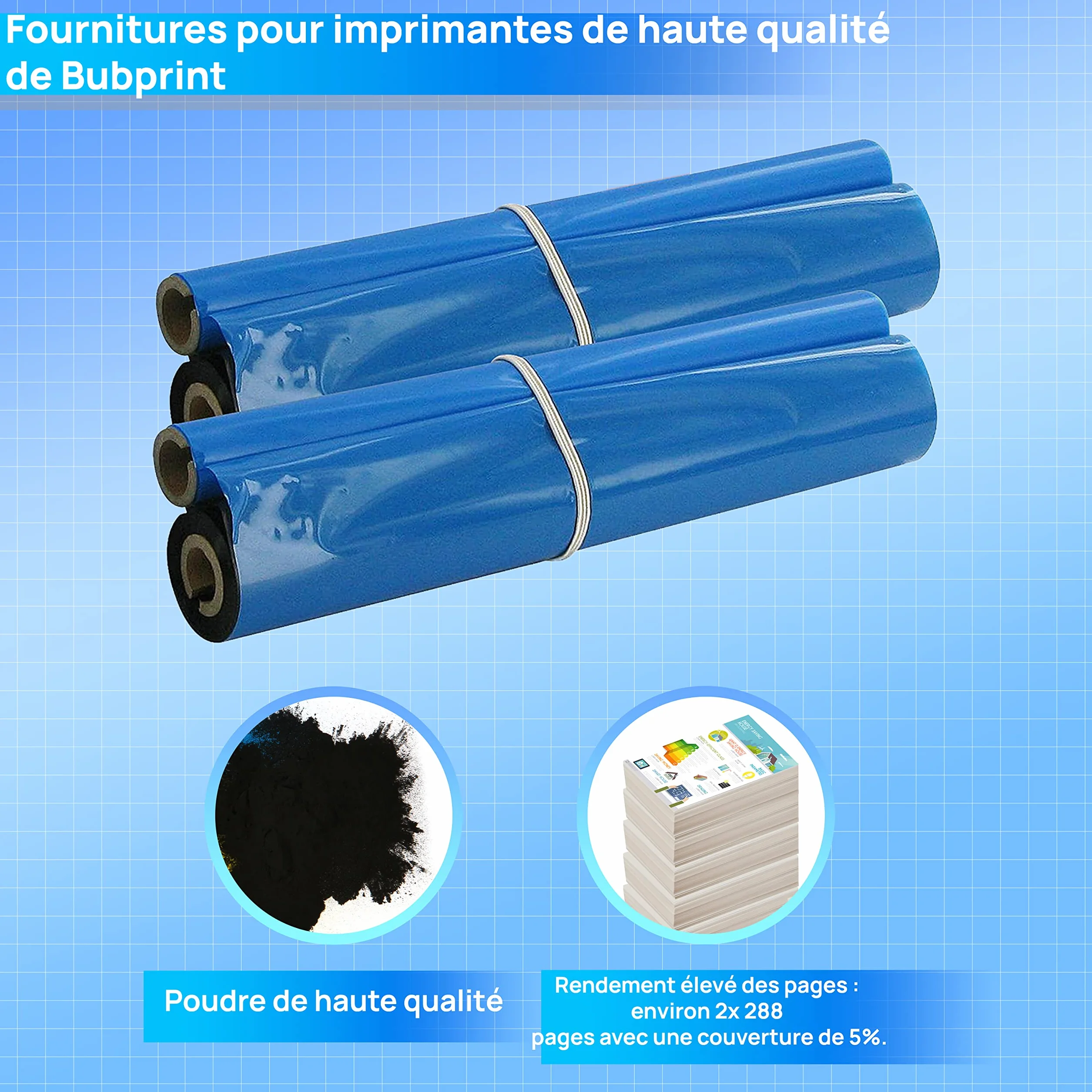 Bubprint 2 Rouleaux de Transfert Thermique Compatible Brother PC-72RF PC72RF Fax T102 T104 T106 T72 T78 T92 T98 V1 Noir