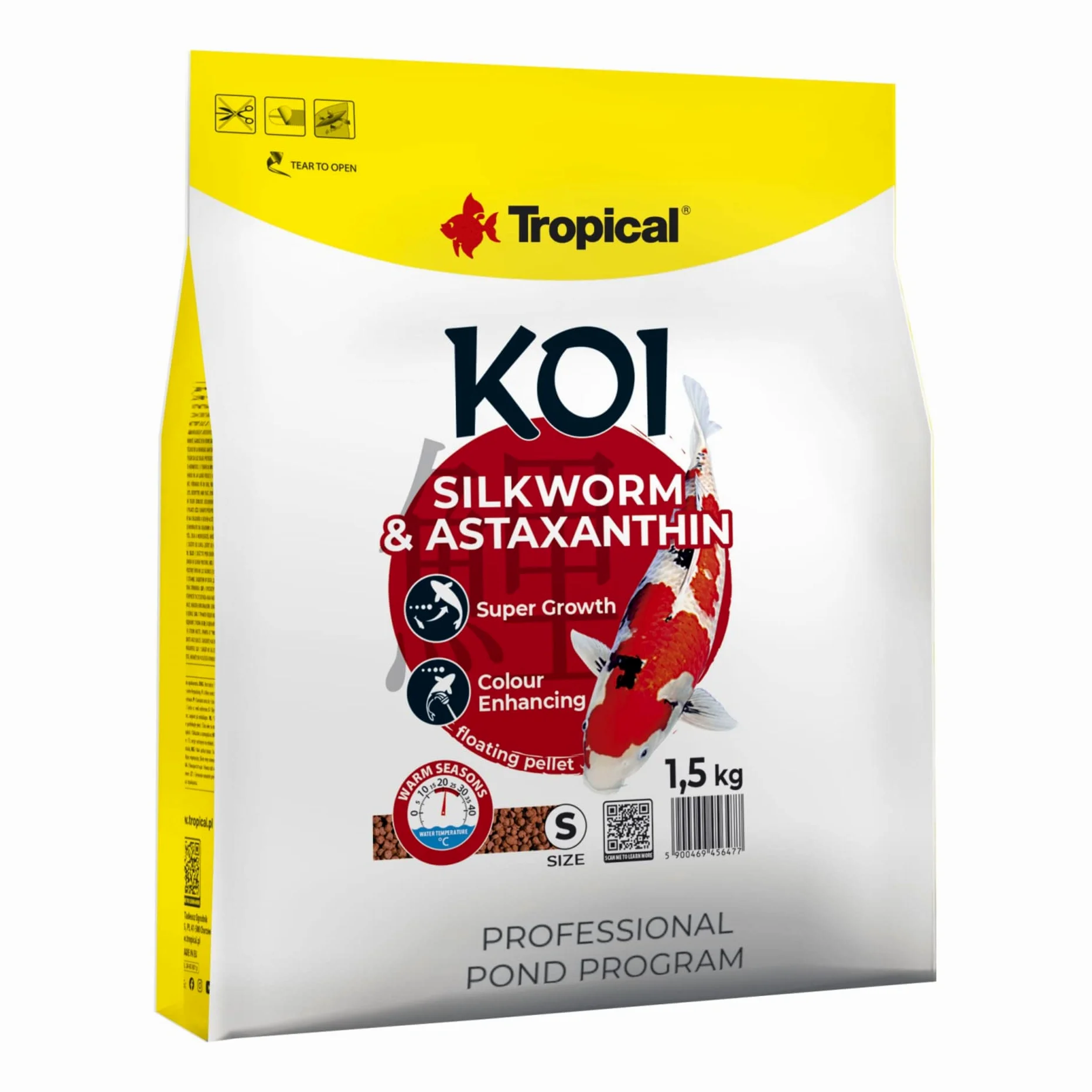 Koi Silkworm&ASTAXANTHIN Pellet Size S 5L / 1,5kg - Nourriture pour Poissons de Bassin, Petits granulés