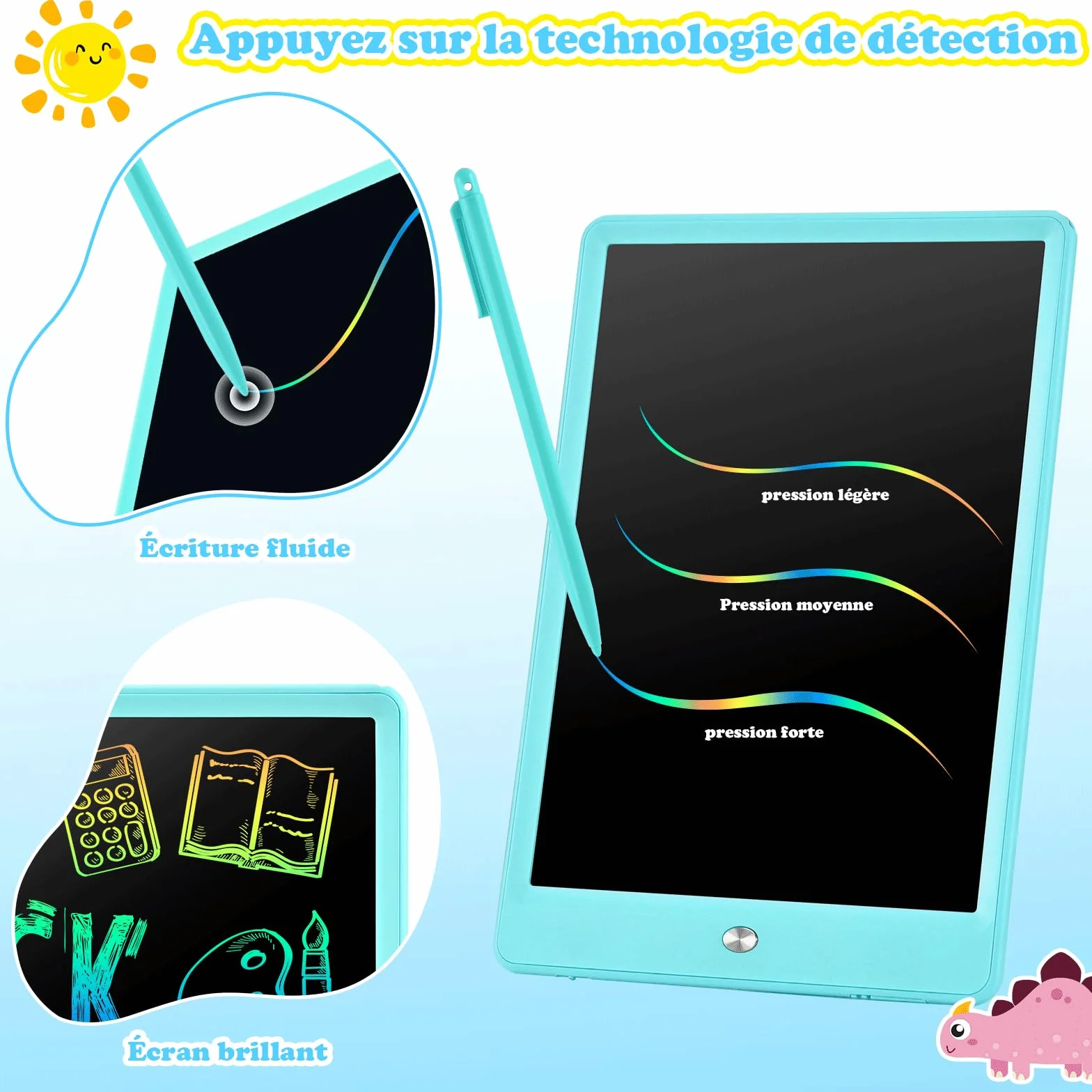 EooCoo Tablette d'écriture LCD 10 Pouces, Tablette Dessin Enfant, Cadeau Éducatif Bleu