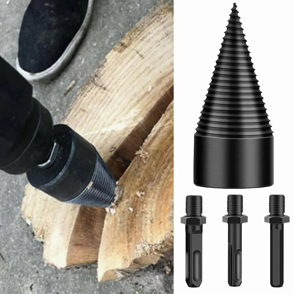 Fendeuse à Bois Perceuse avec 3 Poignées, Foret Cône 50mm pour Fendre Du Bois
