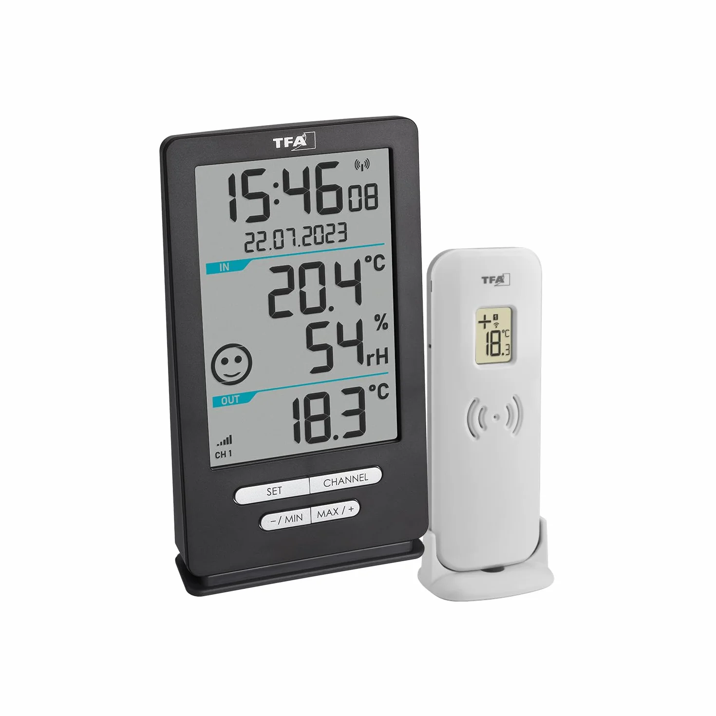 TFA Dostmann thermomètre numérique sans fil XENA HOME, 30.3074.10, surveillance du climat intérieur, avec capteur extérieur, anthracite