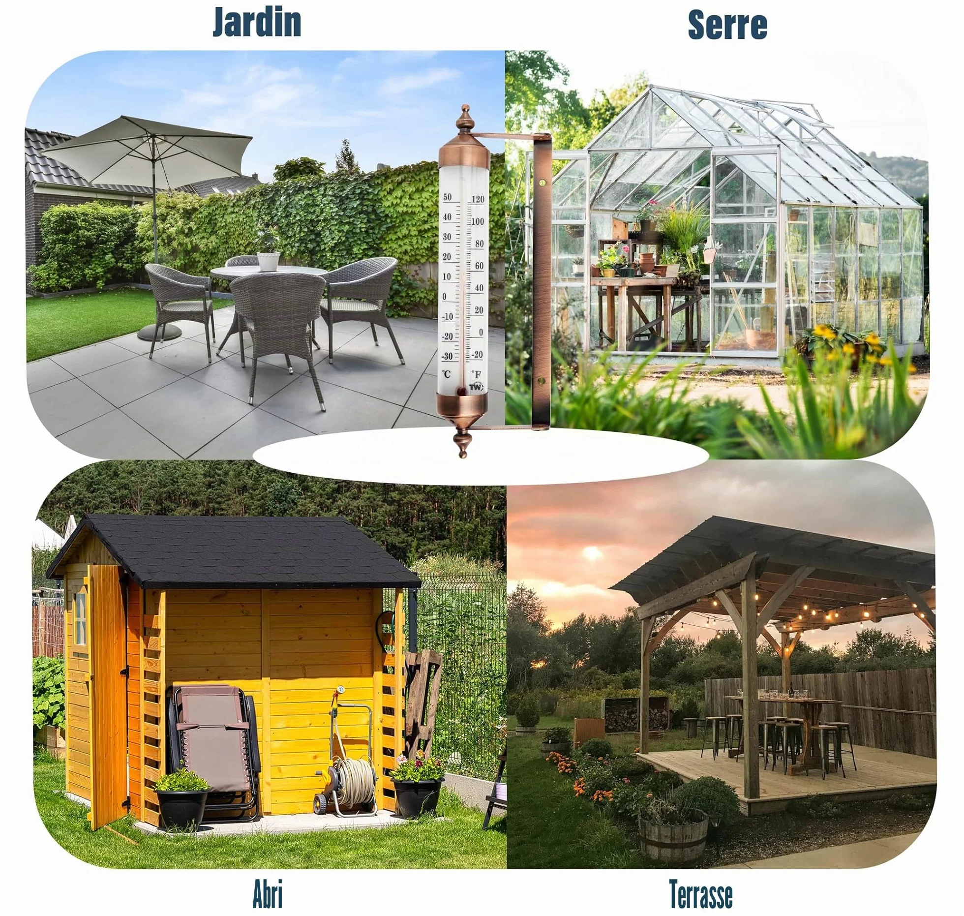 Thermomètre d'extérieur effet bronze – jauge jardin, température extérieure serre garage