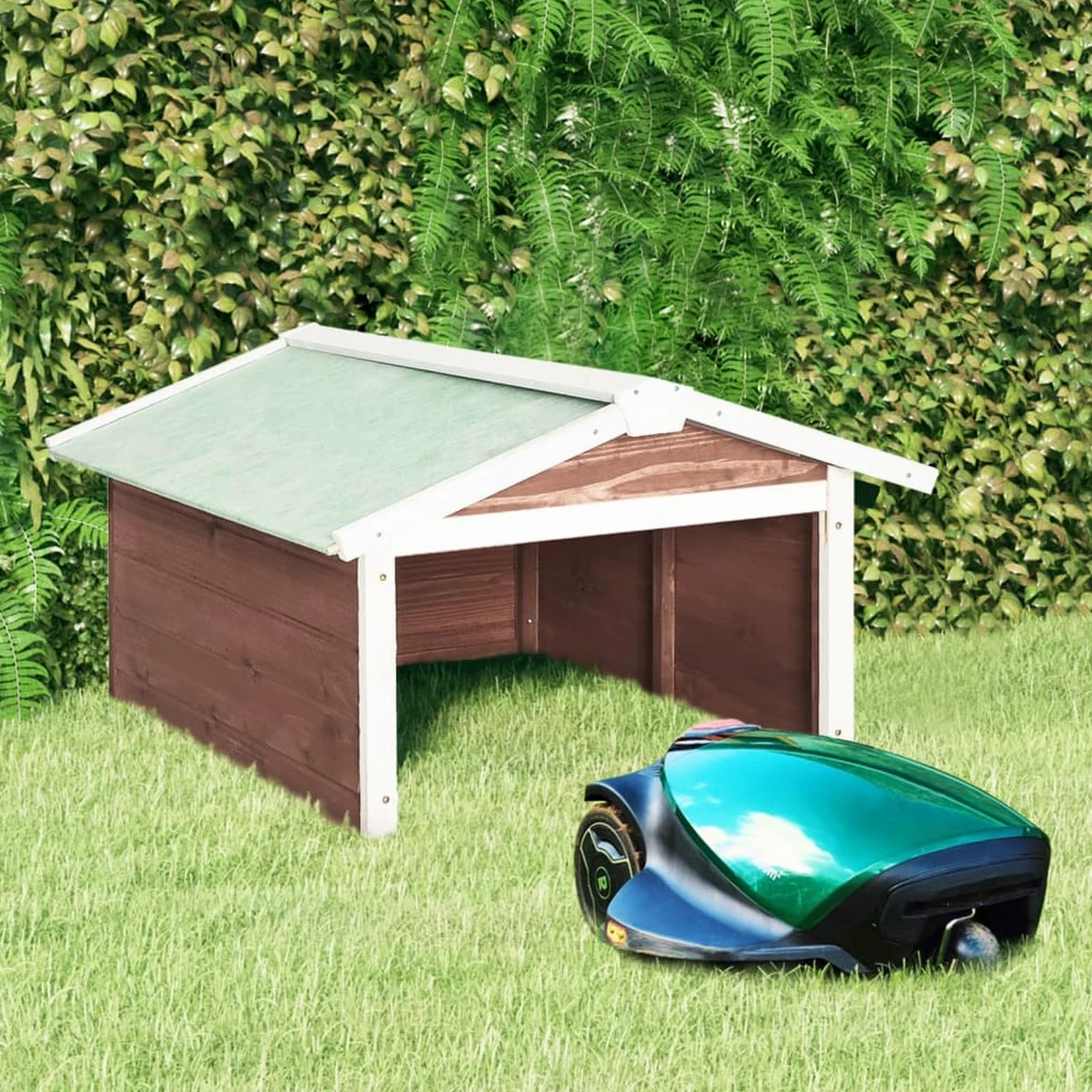 Gecheer Abri de Jardin en Bois pour Tondeuse Robot - Design Rustique, Protection UV et Intempéries - 72x87x50 cm
