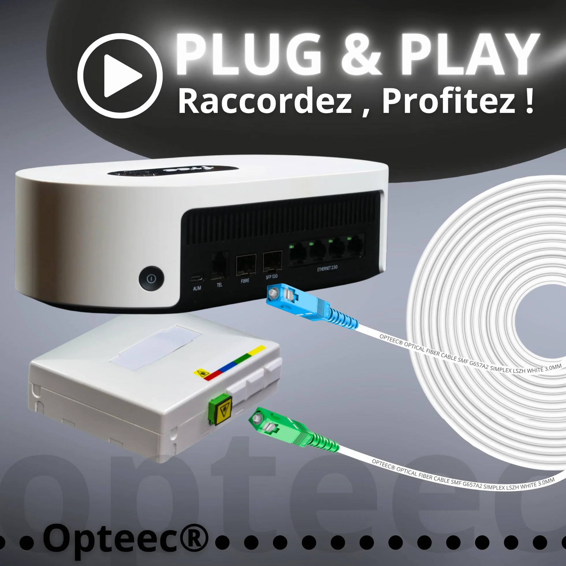 Câble Fibre Optique Blindé 10M SC/APC à SC/UPC Renforcé Freebox Pop Pos S Ultra Ultra Essentiel Révolution Light Rallonge Jarretière Blanc