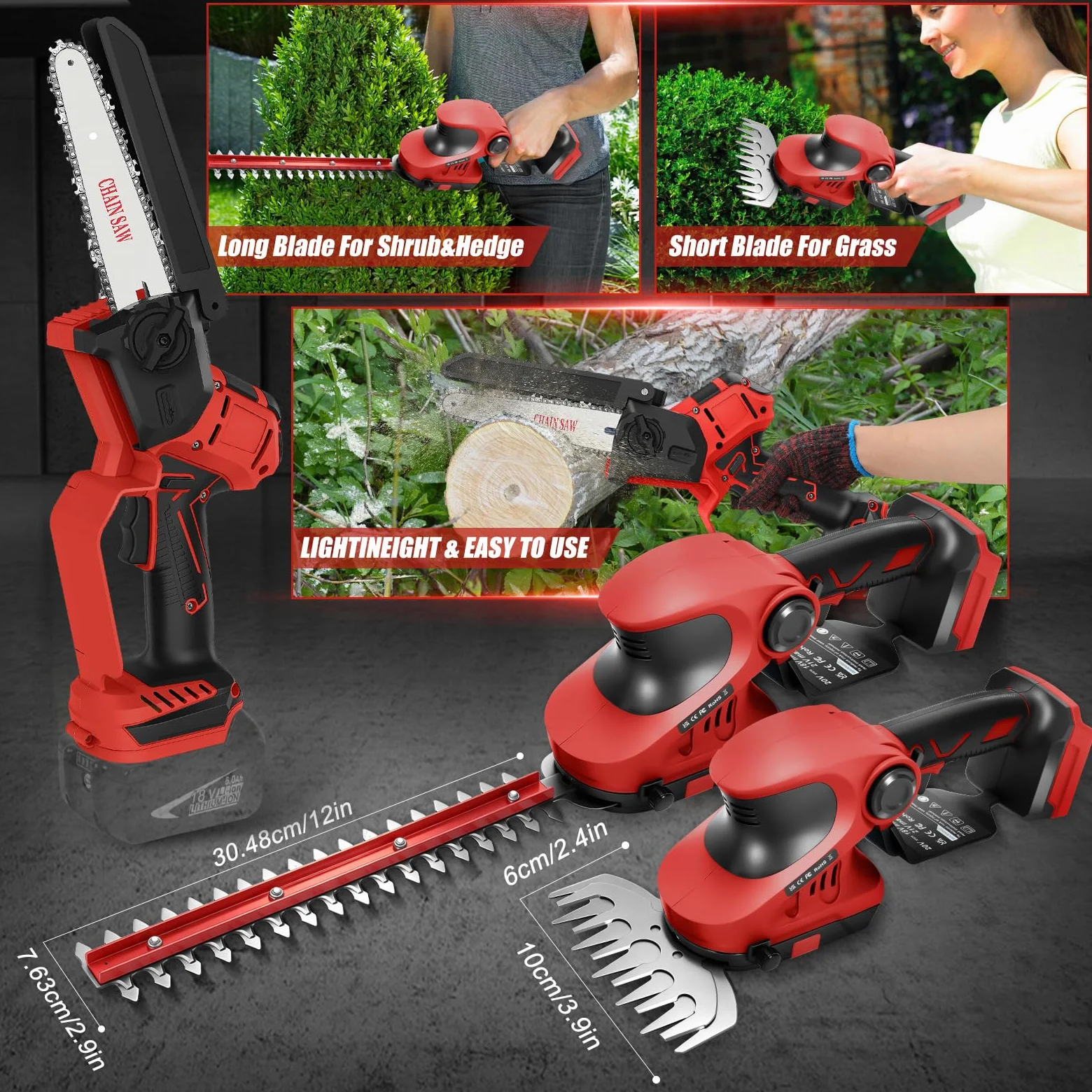 Mini tronçonneuse sans fil Taille Haie compatible avec Milwaukee 18 V | sans batterie taille haie électrique, 2 en 1 6 pouces scie à gazo Cisaille Sculpte-Haie Cisailles à arbustes