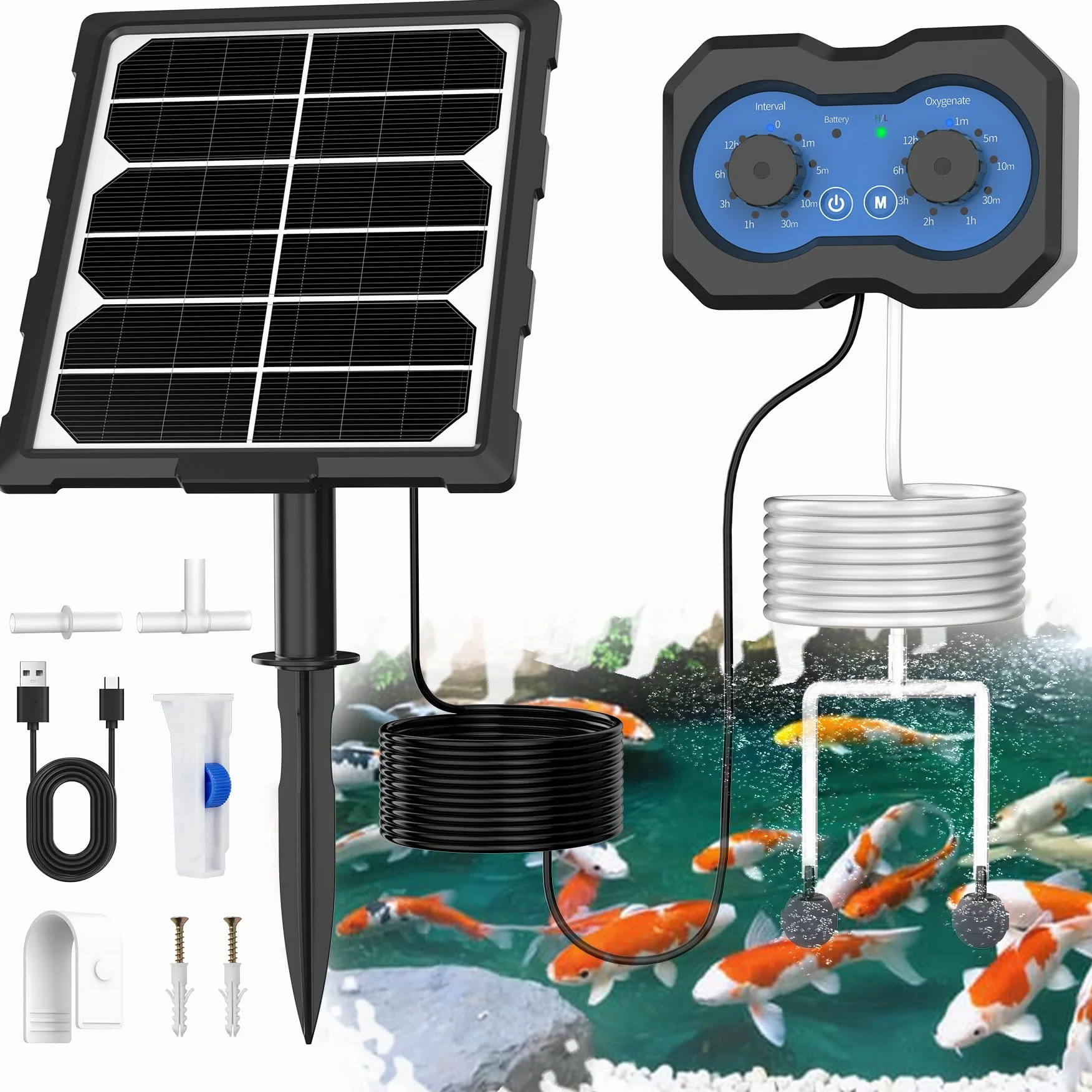 Pompe à oxygène Solaire 3W 2200mAh – Aérateur de Bassin Rechargeable – 146 Modes pour Circulation d'eau, Aquarium et Pisciculture
