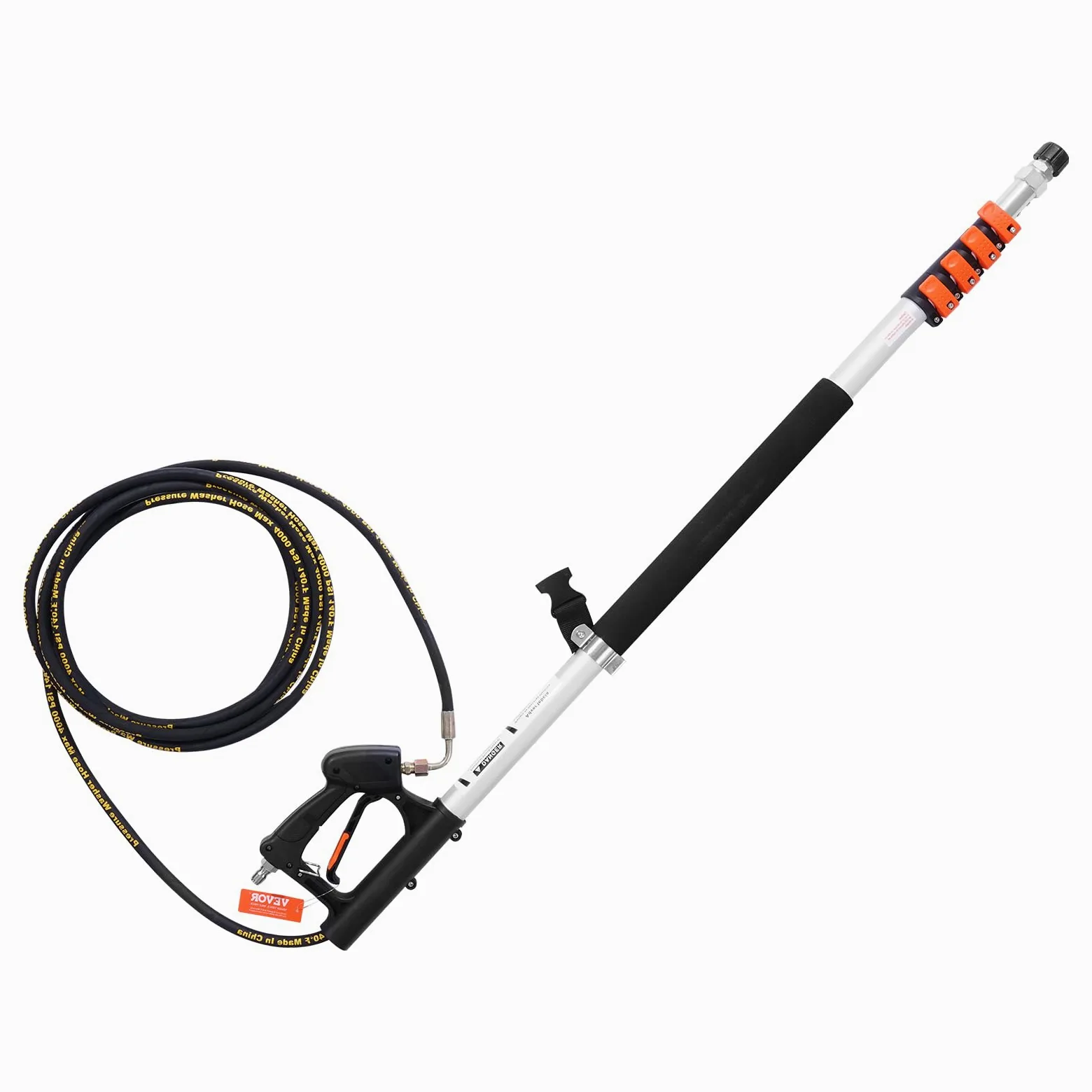 VEVOR Lance Télescopique pour Nettoyeur Haute Pression 5437 mm, Baguette Pulvérisation Télescopique 4000 psi avec Rallonges, Tête de Brosse, 5 Buses, Adaptateur, Ceinture de Support, pour Gouttière