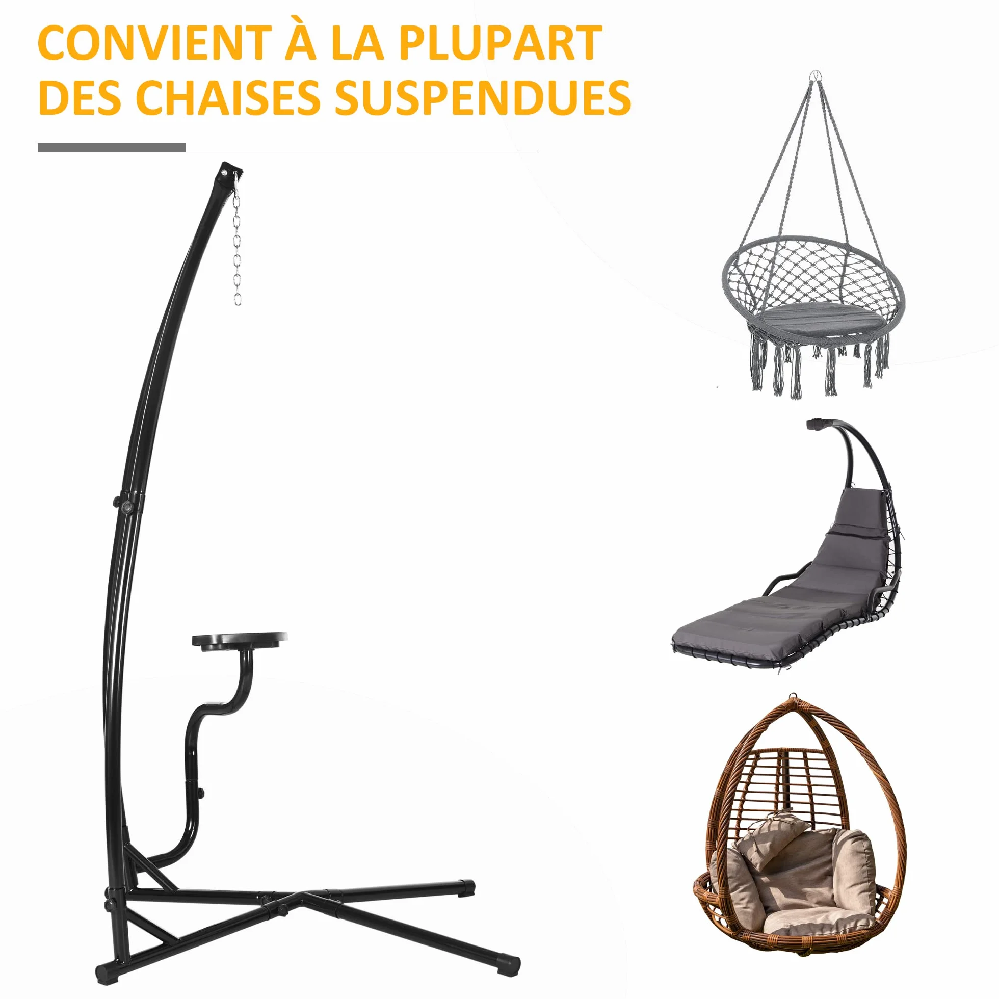 Outsunny Support Fauteuil Suspendu Pied Tablette réglable Charge 120 Kg