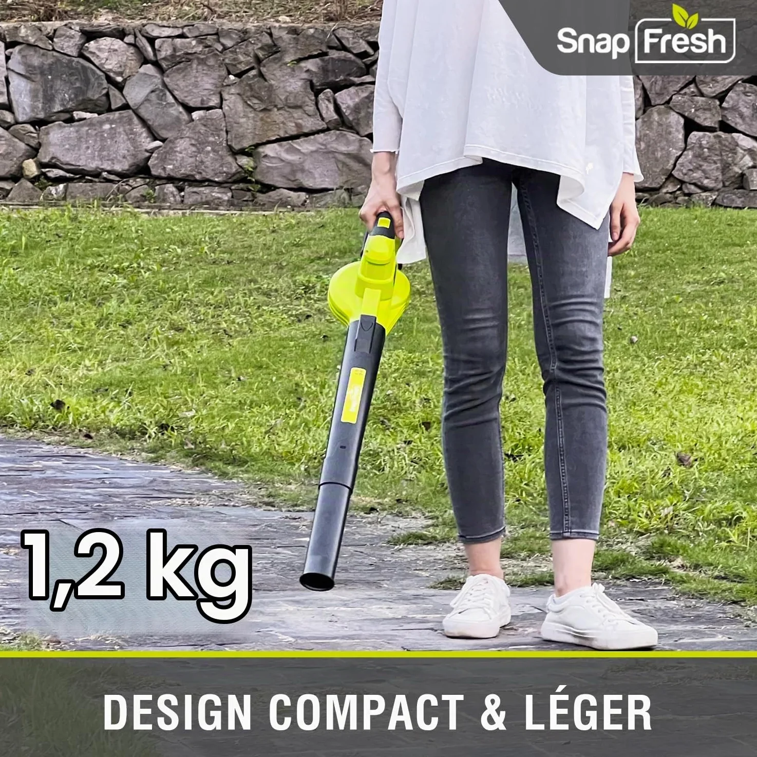 SnapFresh Souffleur Batterie 20V Léger 1,2 kg - Souffleurs de Feuilles sans Fil 210 km/h 240m³/h, 2 Vitesses - pour Terrasses, Garages, Entrées et Jardins Domestiques (Outil Uniquement)