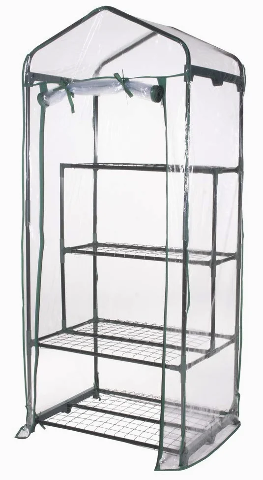 VERDELOOK - Serre avec 2+2 étagères et toile PVC transparente avec ouverture à charnière, 69x49x157 cm, serre de jardin et de balcon, pour la protection des plantes, pour le jardinage, métal peint