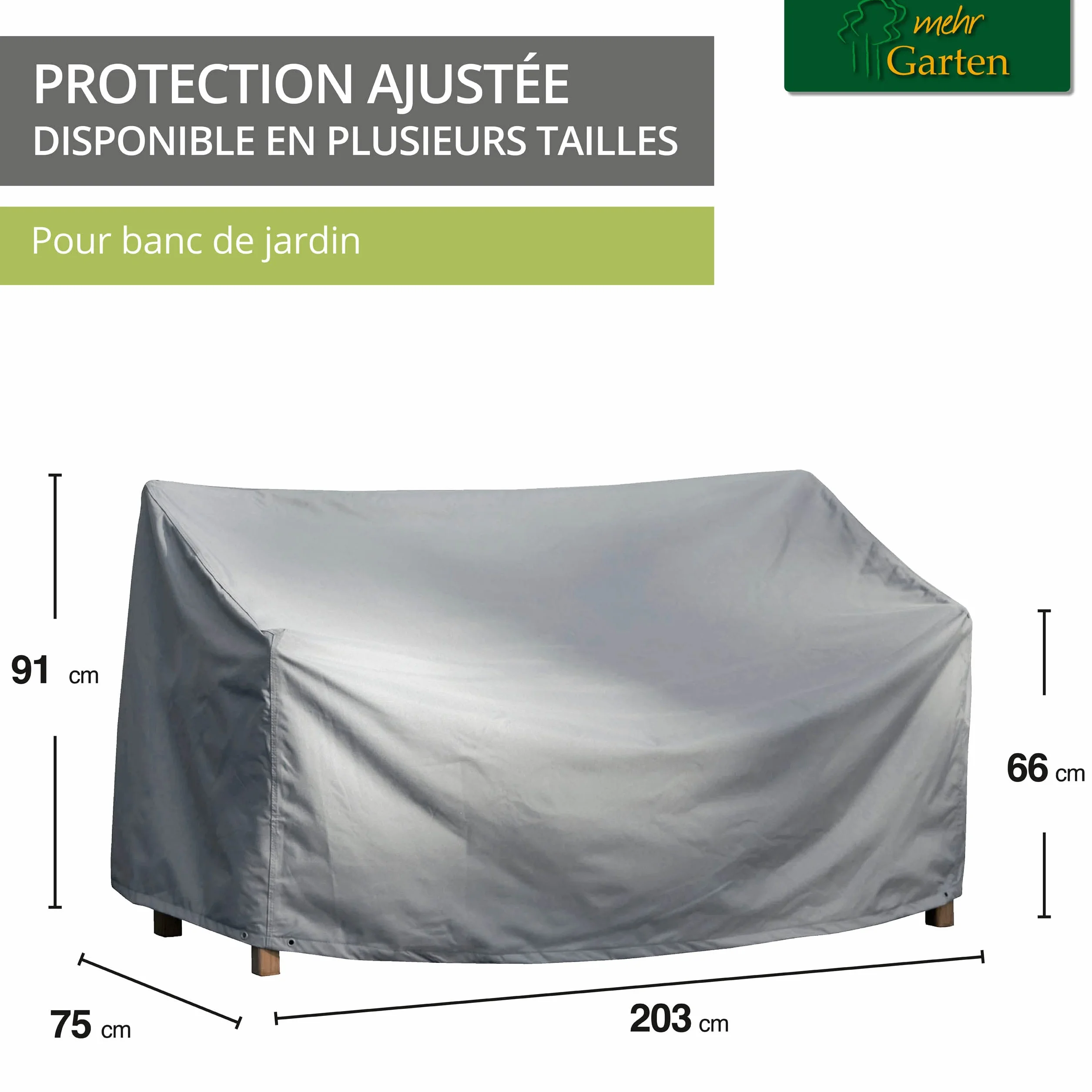 Housse de Protection Banc Jardin 203x75x66/91 cm Polyester Oxford 600D Gris