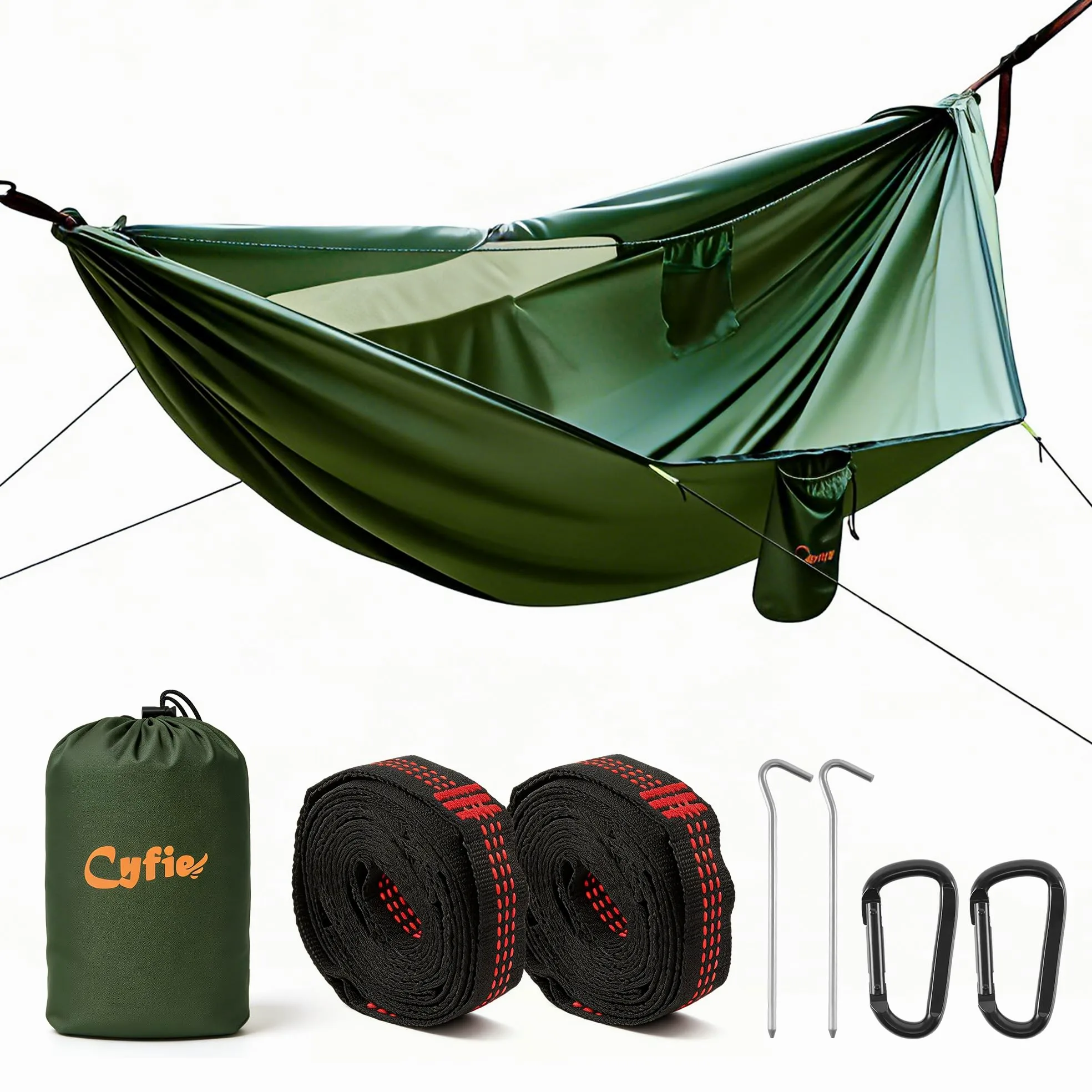 CYFIE Hamac avec Moustiquaire et Toit Pare-Soleil, Hamac Ultra-Léger et Portable pour Camping, Randonnée et Jardin – 290 x 145 cm, 210 kg