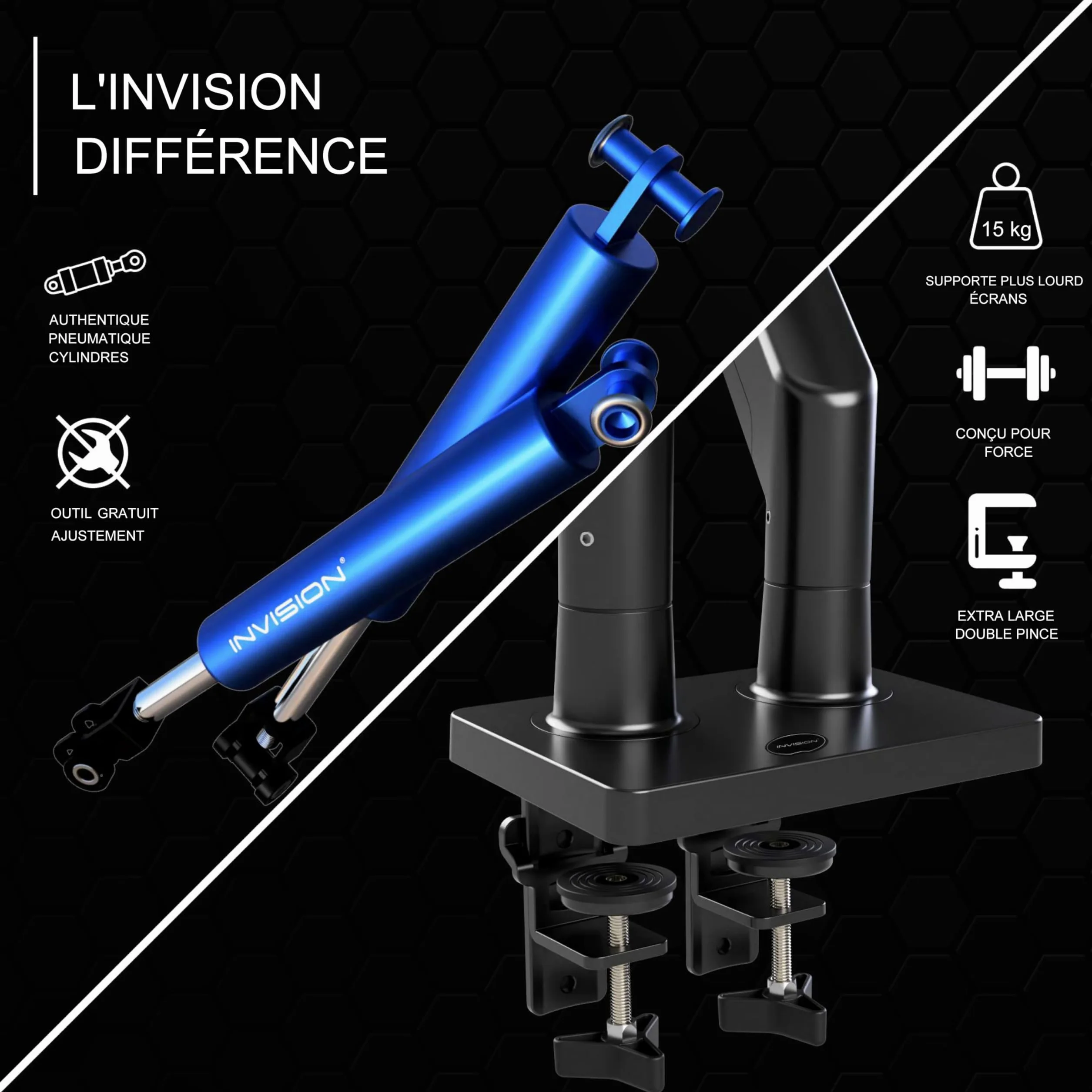 Invision Support Écran PC Bras Double 24-35 Pouces VESA 75/100mm Réglable en Hauteur MX900
