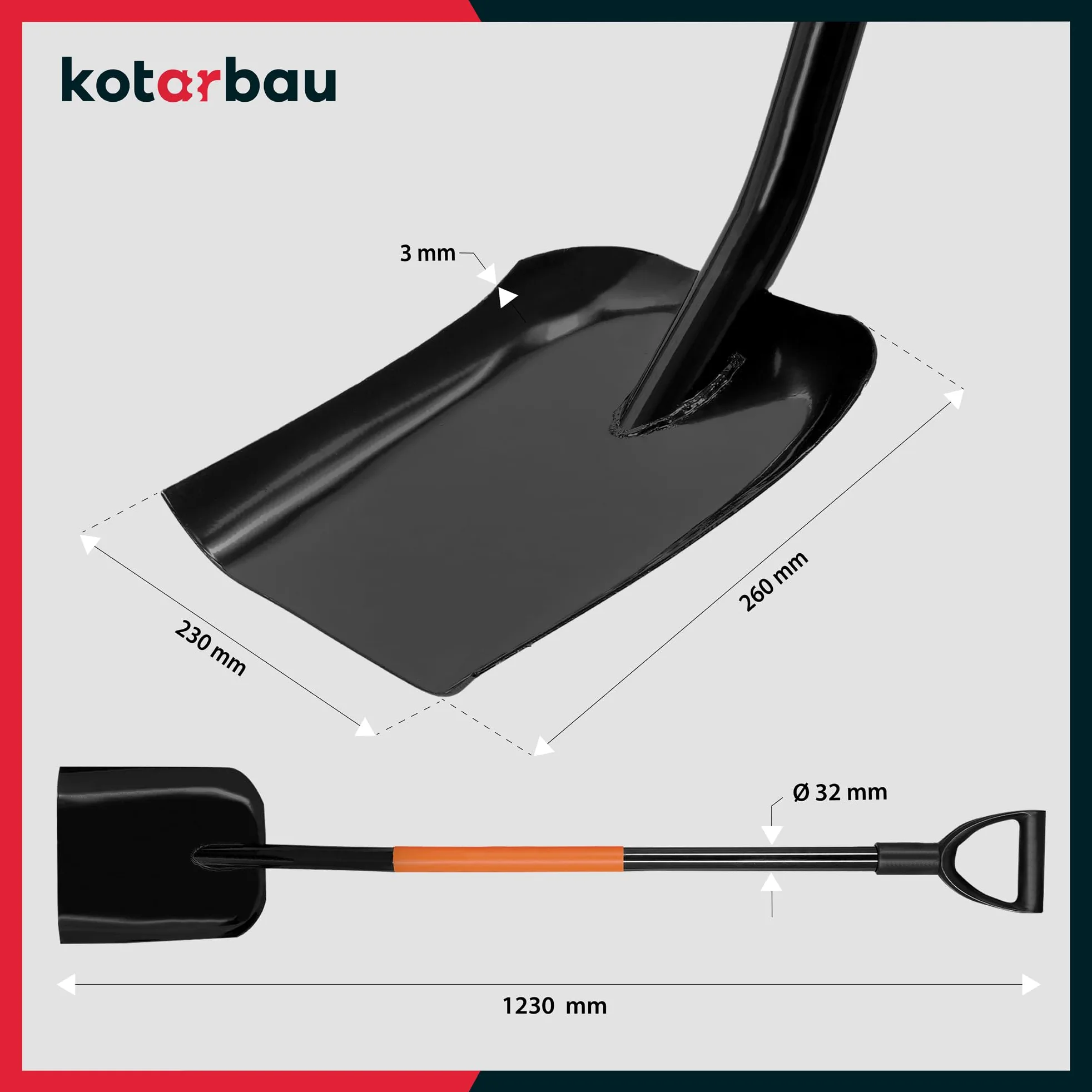 KOTARBAU® Pelle à sable professionnelle avec manche 120 cm pour le jardin pour transporter la terre