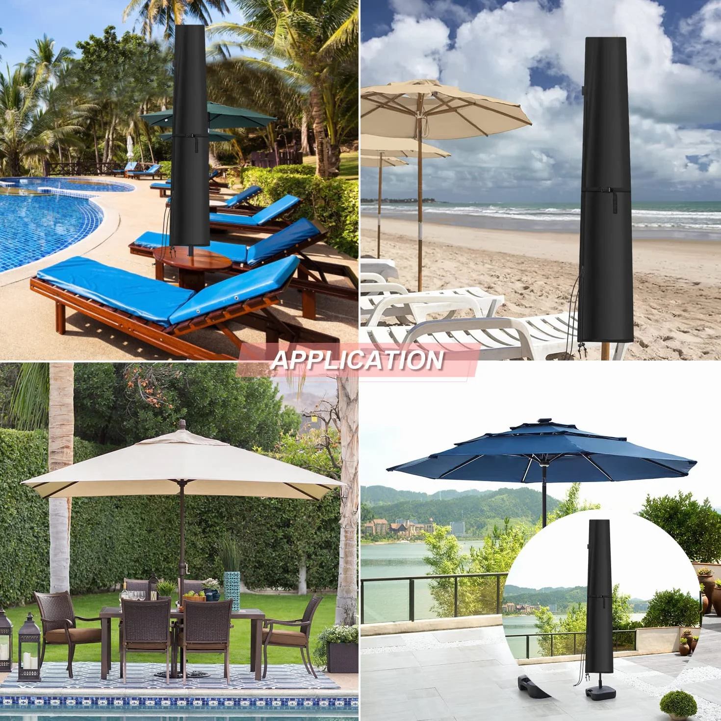 Housse de parasol de jardin imperméable 190x30/50cm anti-UV coupe-vent parasol 2-3 m